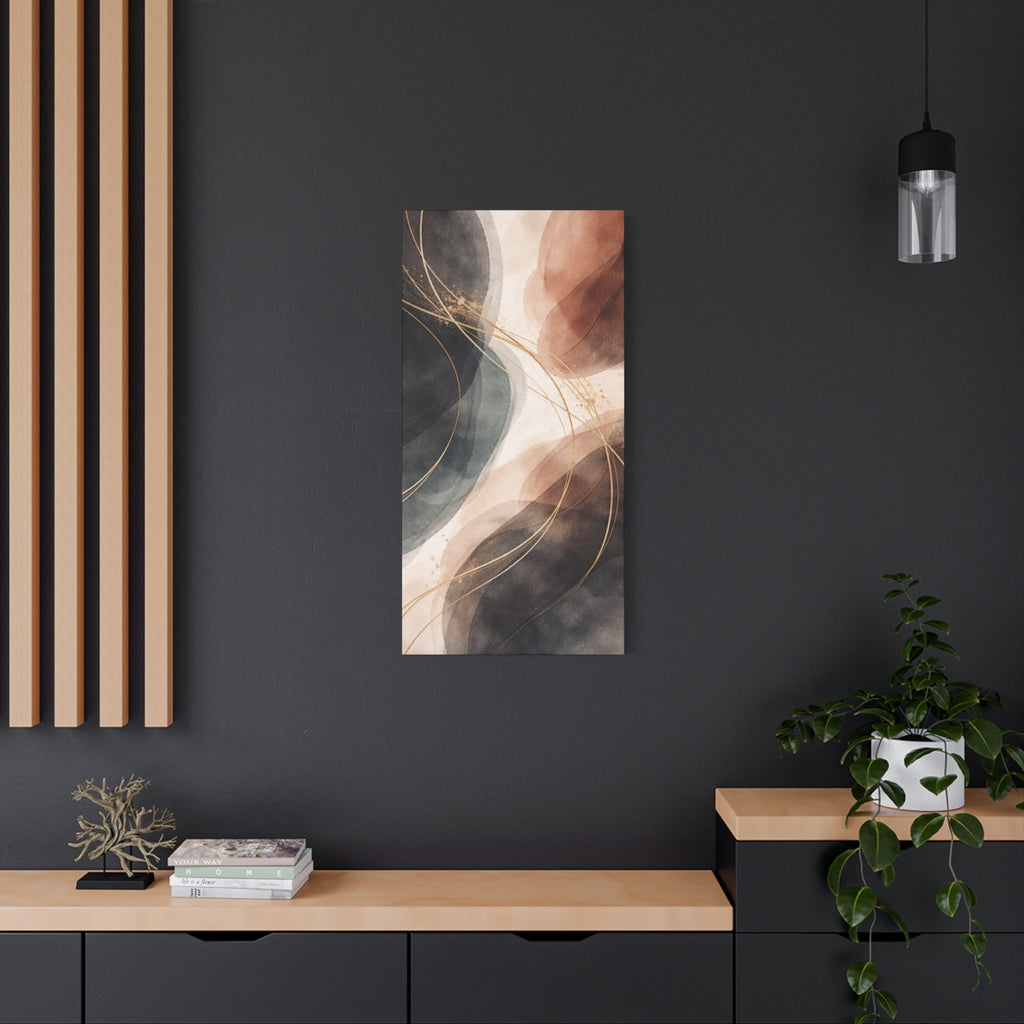Abstract Earth Tones Matte Canvas Wall Art Modern Gold Line Accent