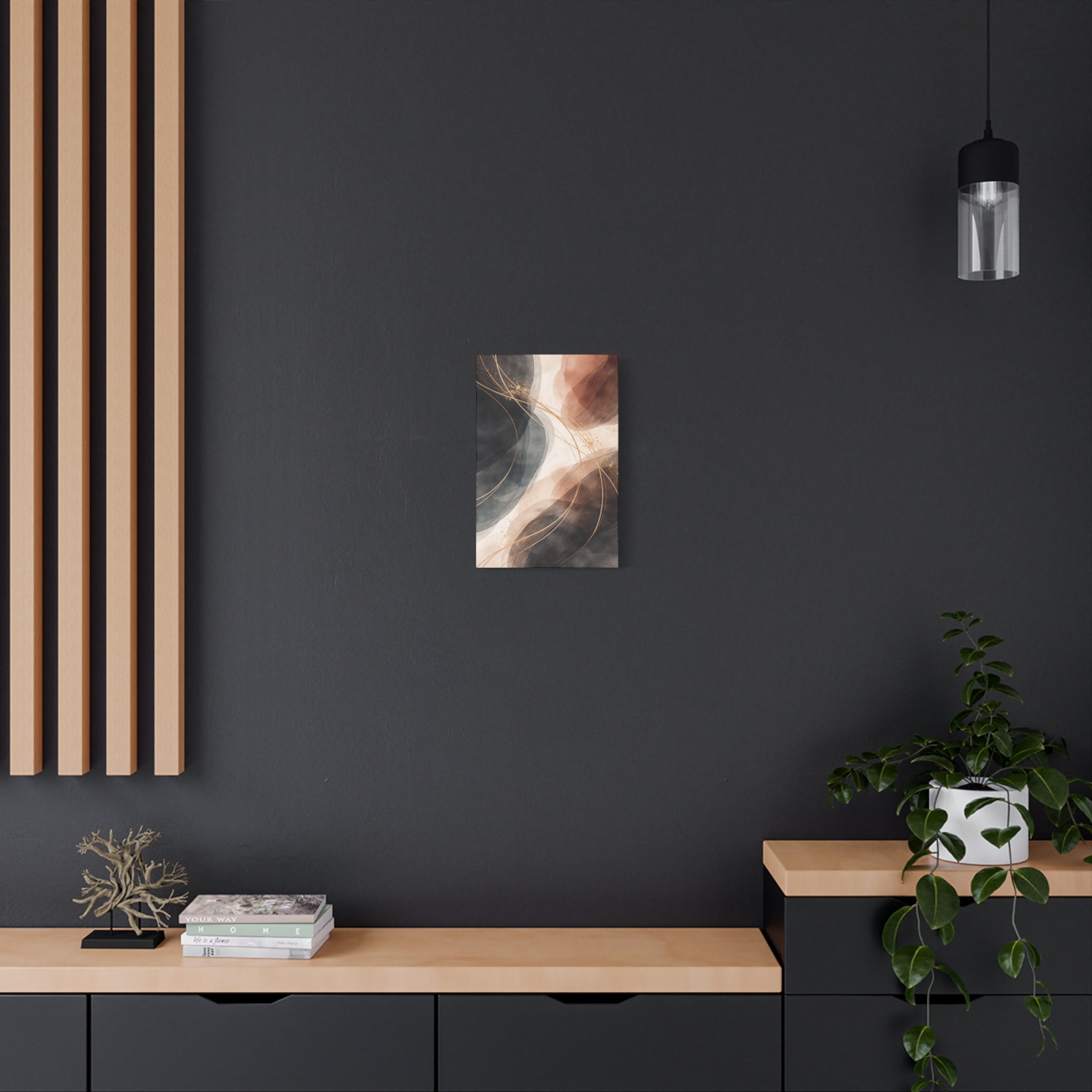 Abstract Earth Tones Matte Canvas Wall Art Modern Gold Line Accent