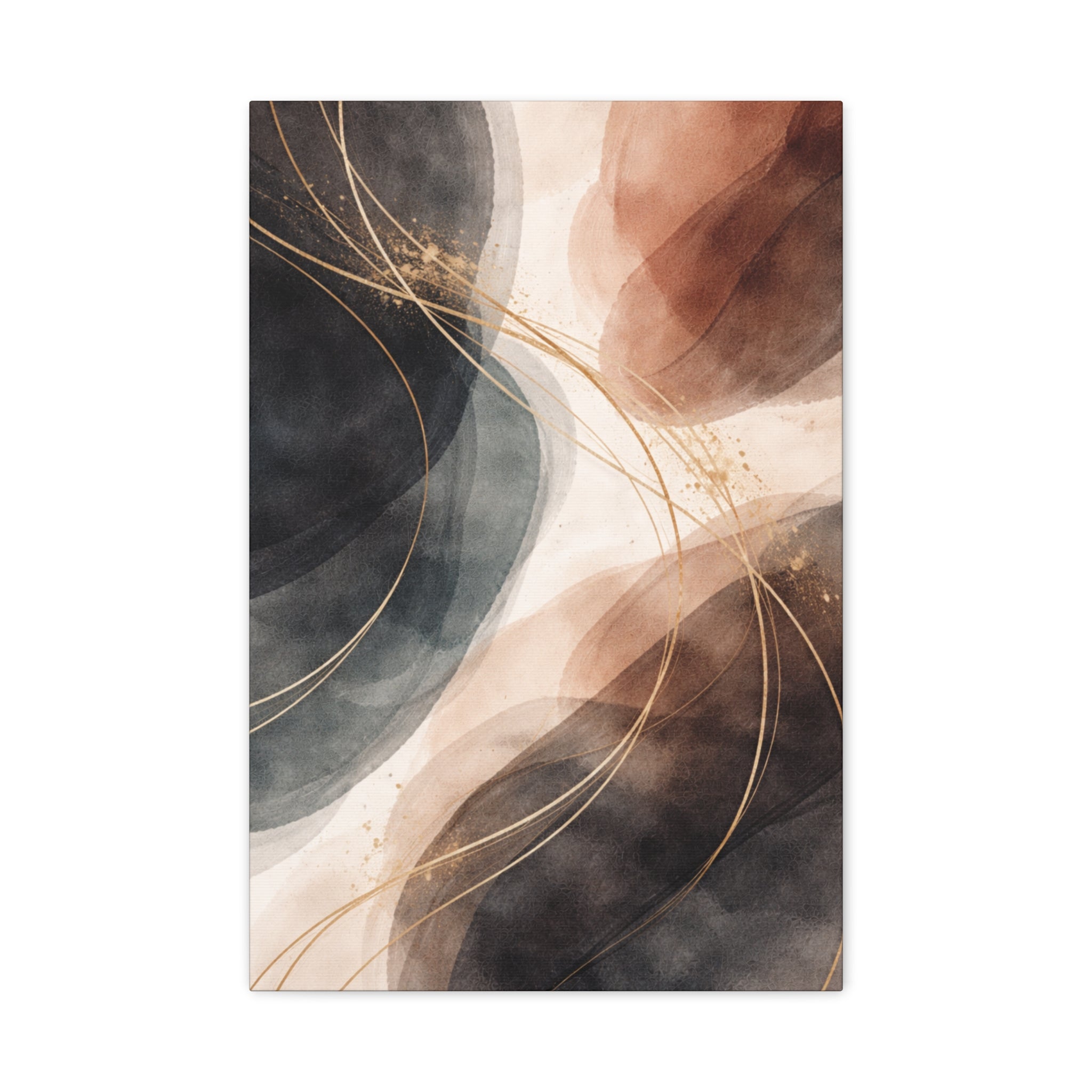Abstract Earth Tones Matte Canvas Wall Art Modern Gold Line Accent