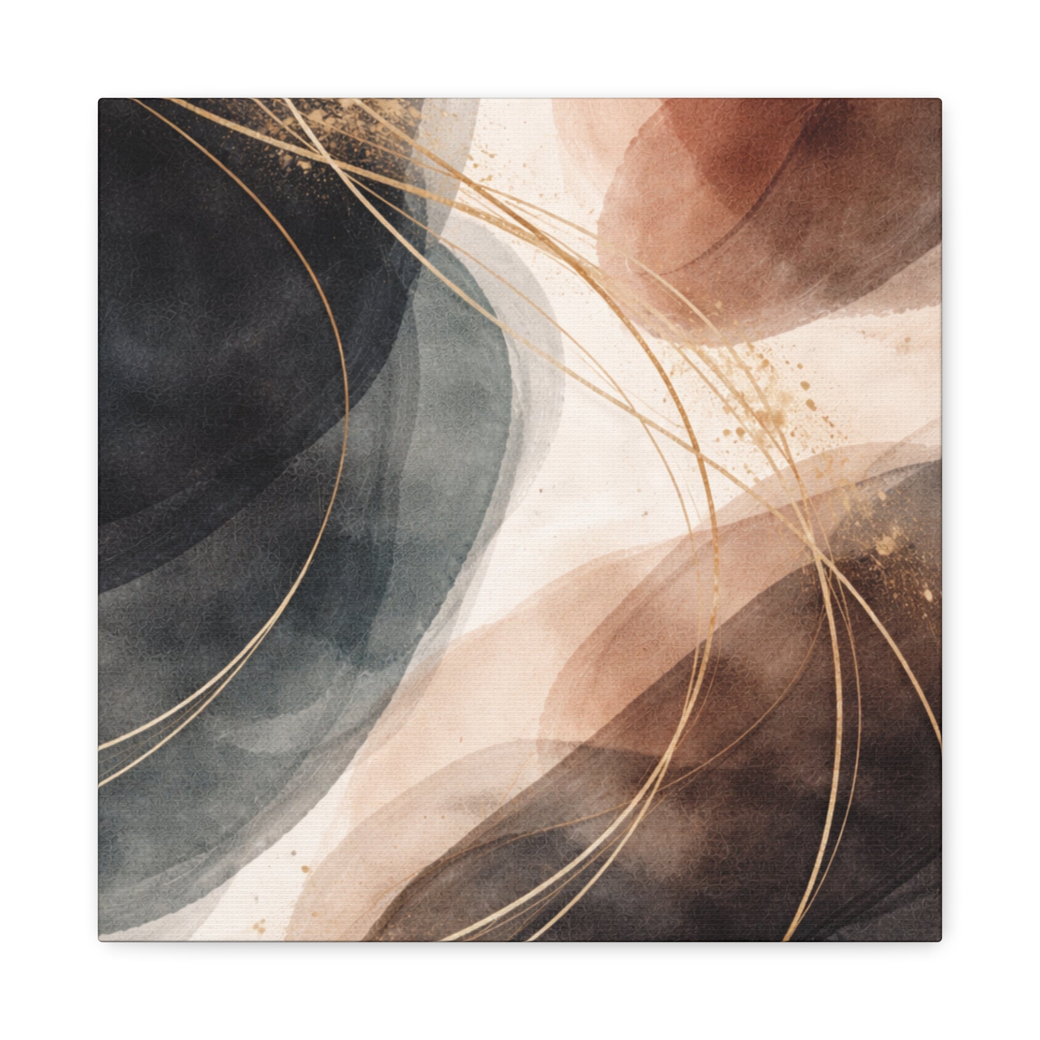 Abstract Earth Tones Matte Canvas Wall Art Modern Gold Line Accent