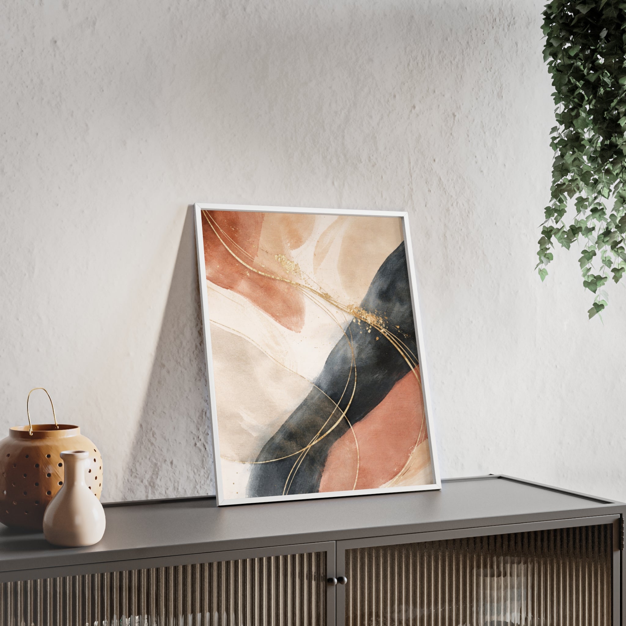 Abstract Gold Arc Framed Poster Modern Watercolor Wall Art