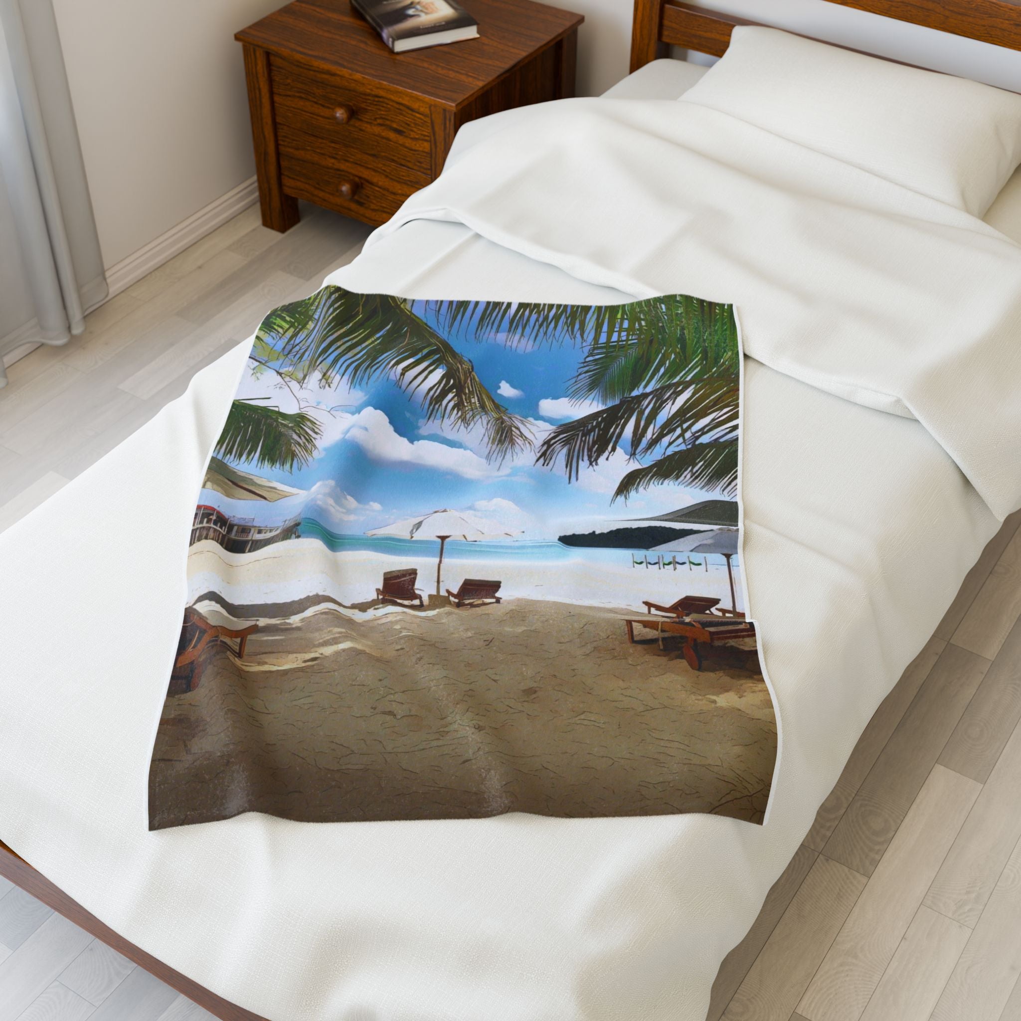 Beach Chairs Under Umbrella Velveteen Plush Blanket