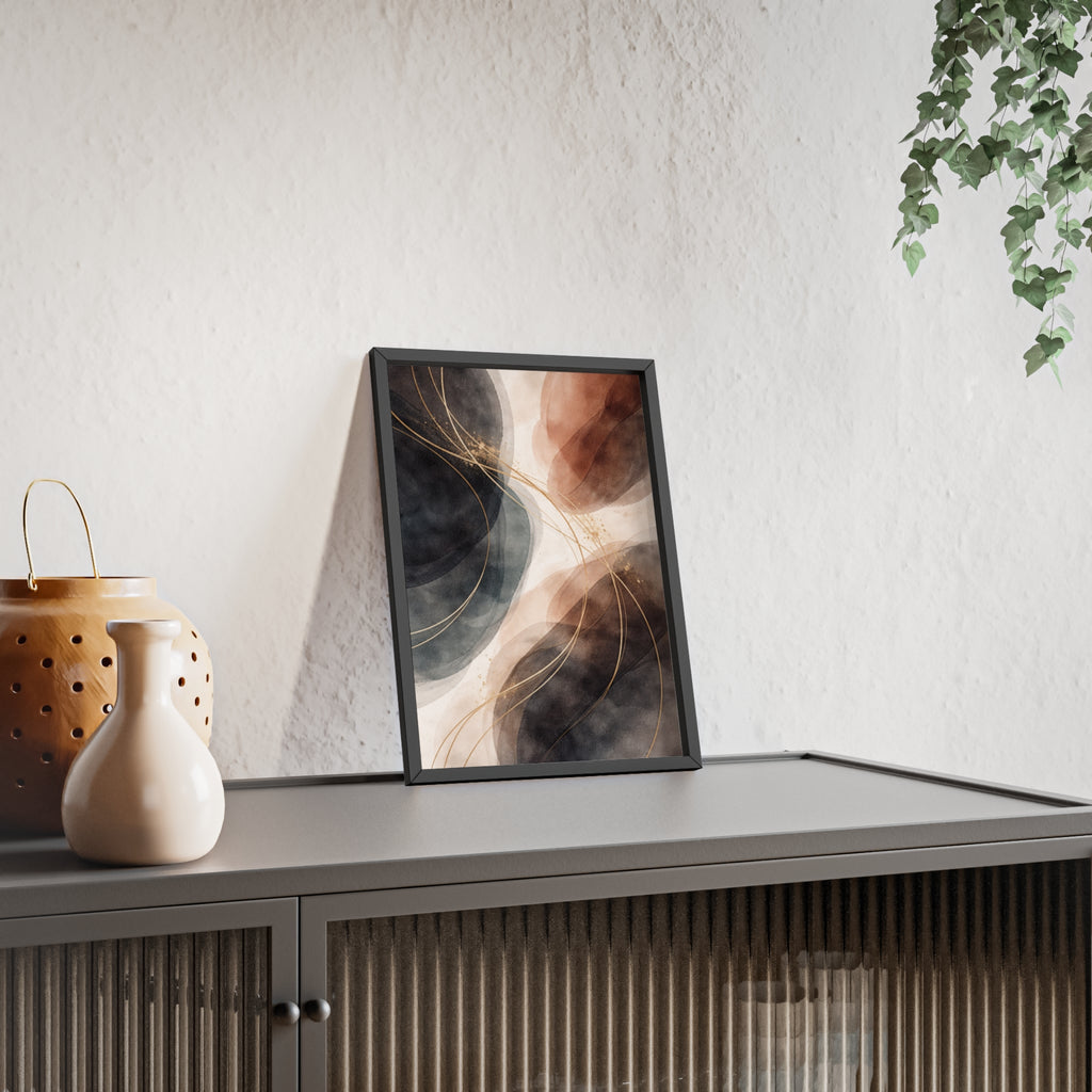 Abstract Earth Tones Poster with Wooden Frame Modern Minimal Wall Art