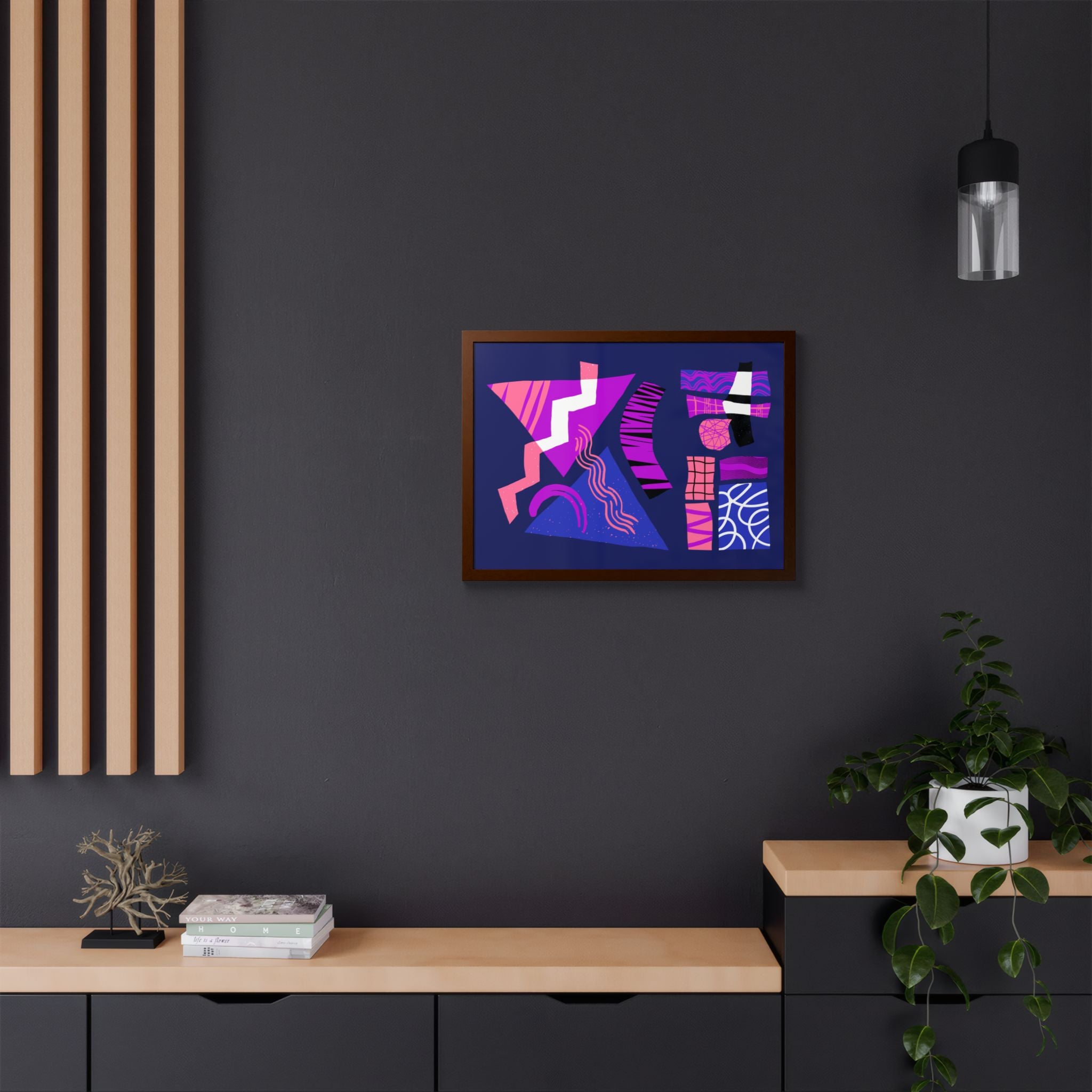 Abstract Geometric Framed Poster — Pink & Purple Modern Wall Art