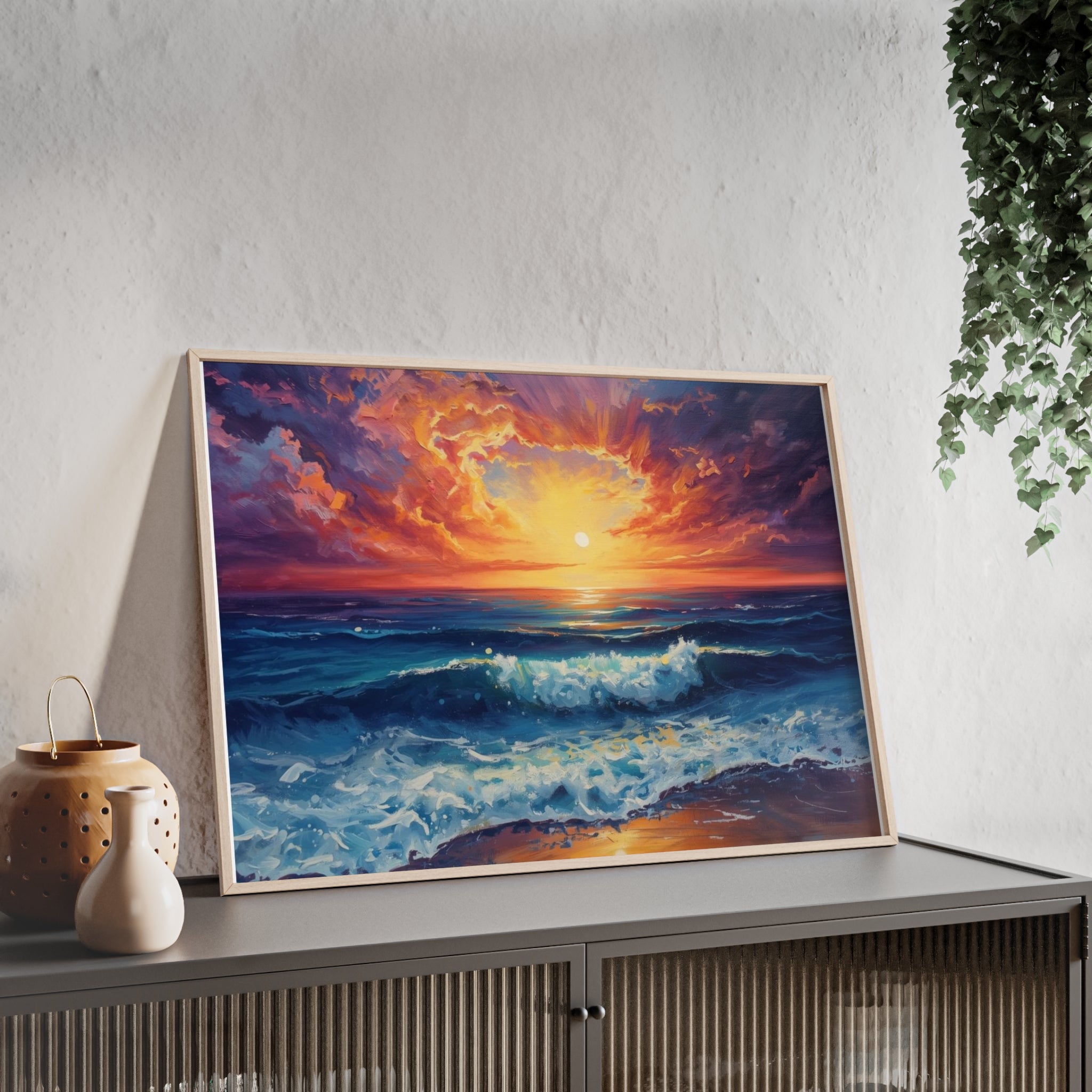 Sunset Ocean Vibrant Seascape Framed Poster