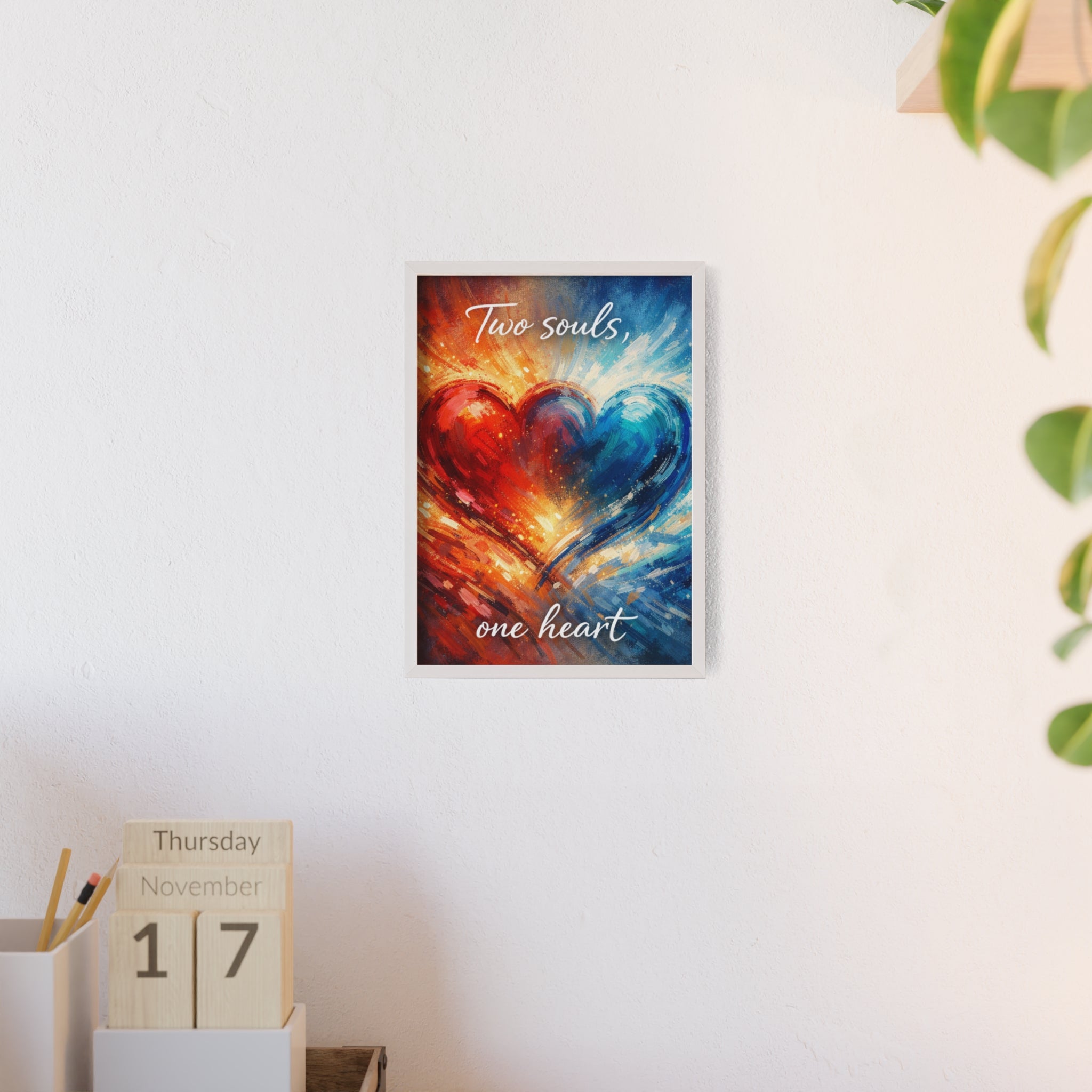 Two Souls One Heart Framed Poster — Romantic Heart Wall Art
