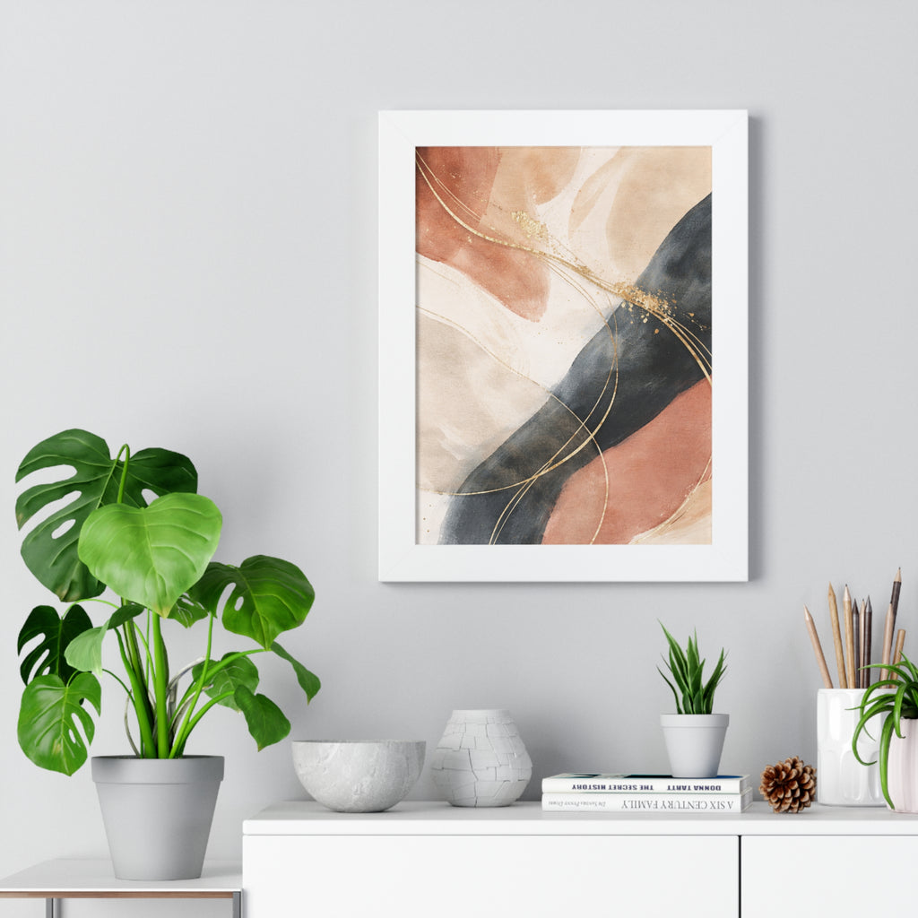 Modern Abstract Earth Tone Wall Art Poster with Gold Accents