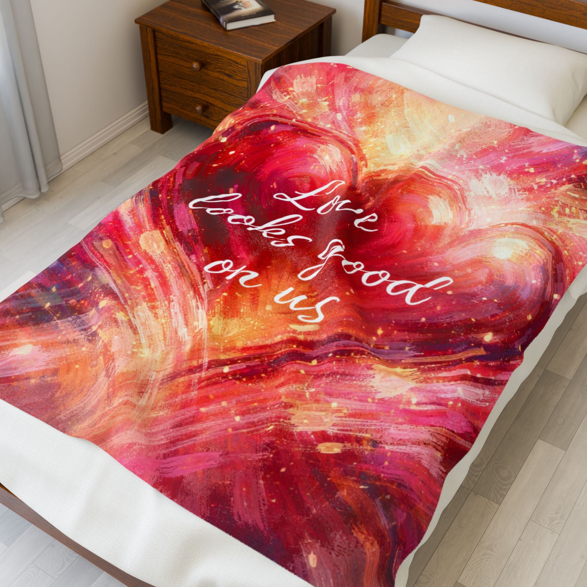 Love Looks Good On Us Heart Art Velveteen Plush Blanket Romantic Throw