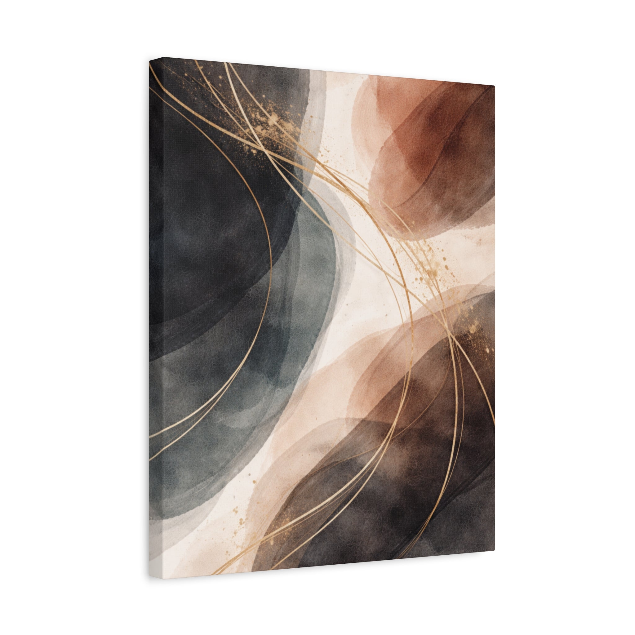 Abstract Earth Tones Matte Canvas Wall Art Modern Gold Line Accent