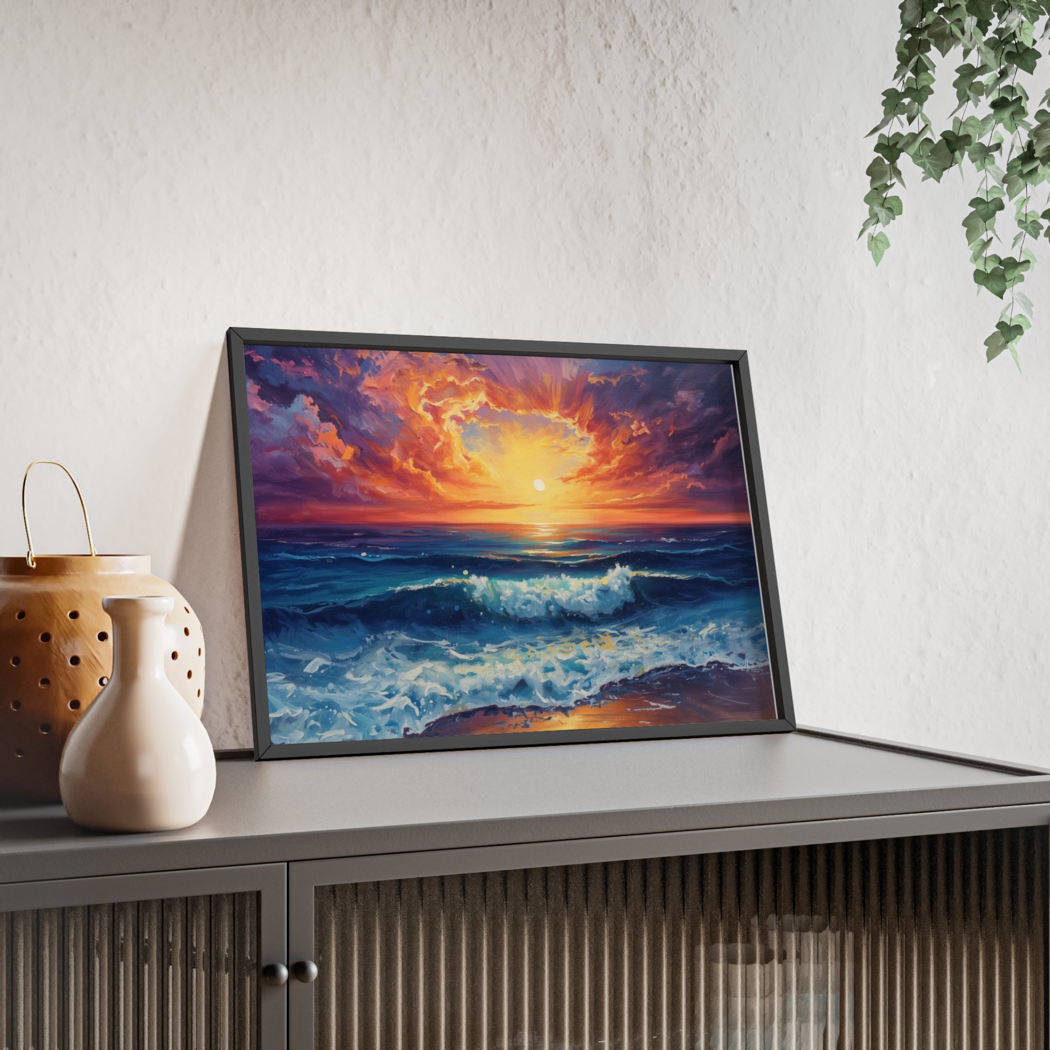 Sunset Ocean Vibrant Seascape Framed Poster