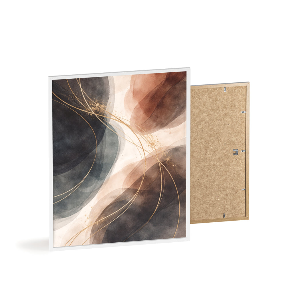 Abstract Earth Tones Poster with Wooden Frame Modern Minimal Wall Art