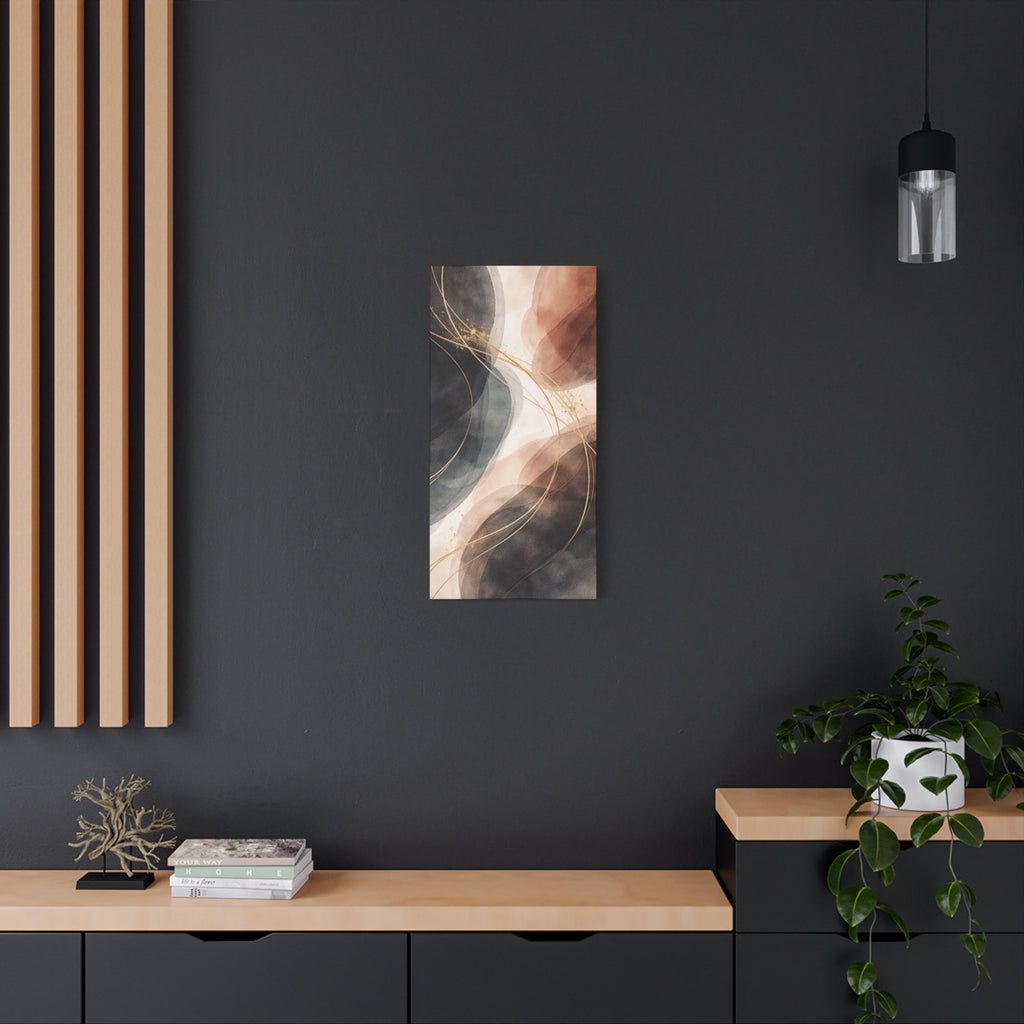 Abstract Earth Tones Matte Canvas Wall Art Modern Gold Line Accent