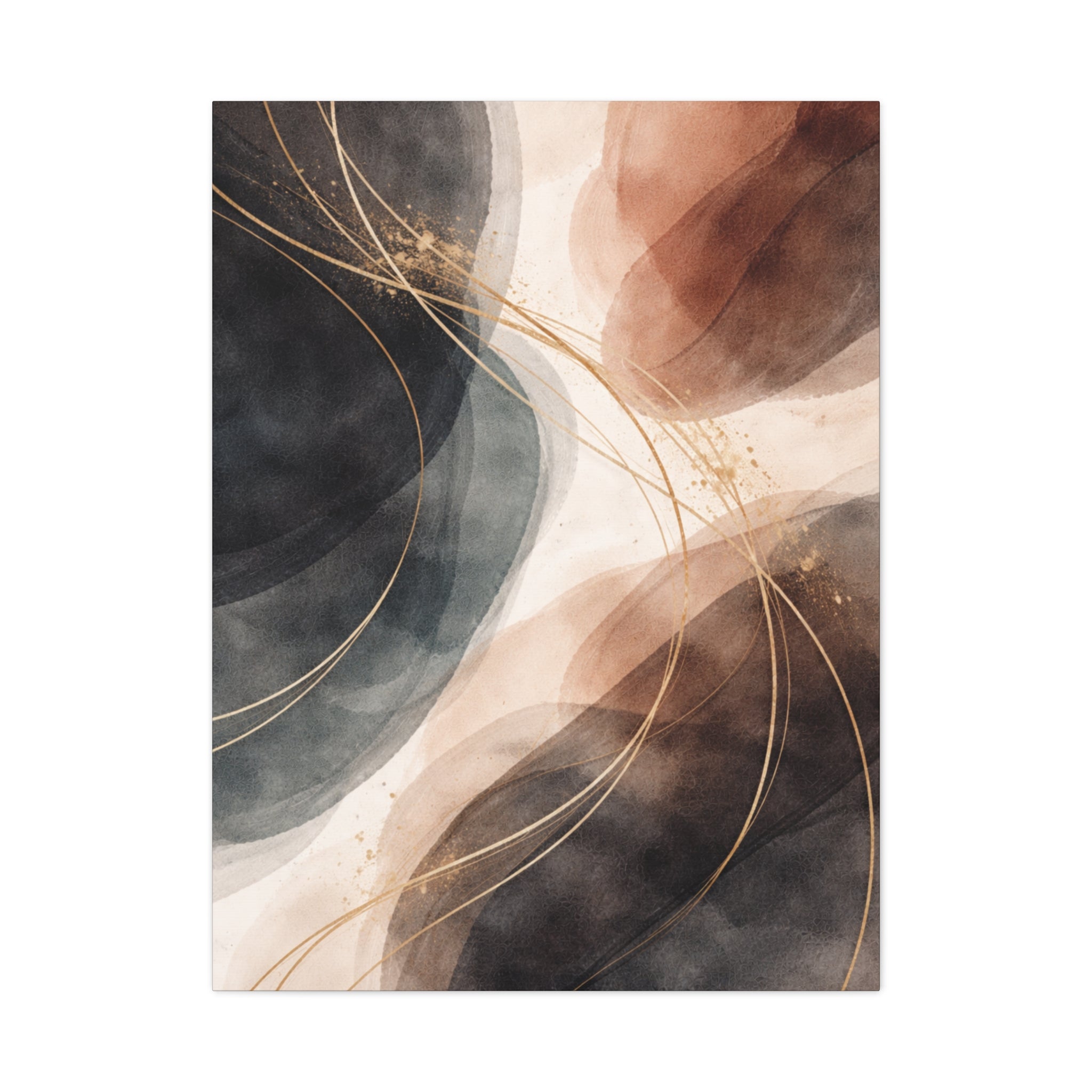 Abstract Earth Tones Matte Canvas Wall Art Modern Gold Line Accent