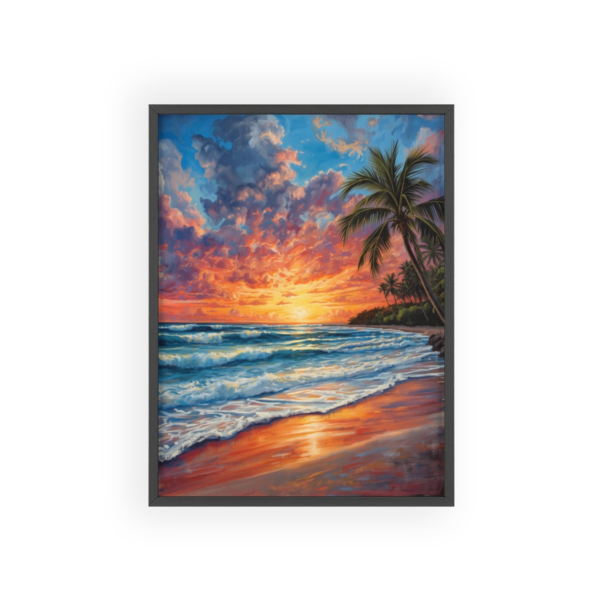 Tropical Sunset Beach Poster Framed