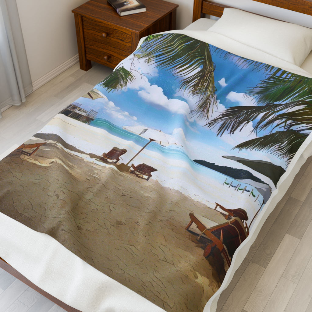 Beach Chairs Under Umbrella Velveteen Plush Blanket