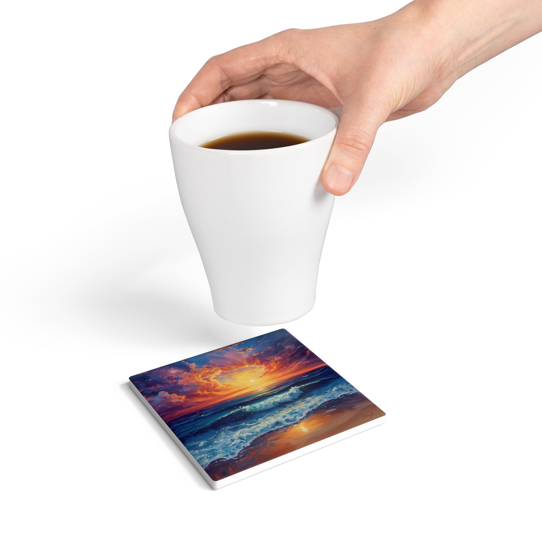 Sunset Ocean Ceramic Coaster