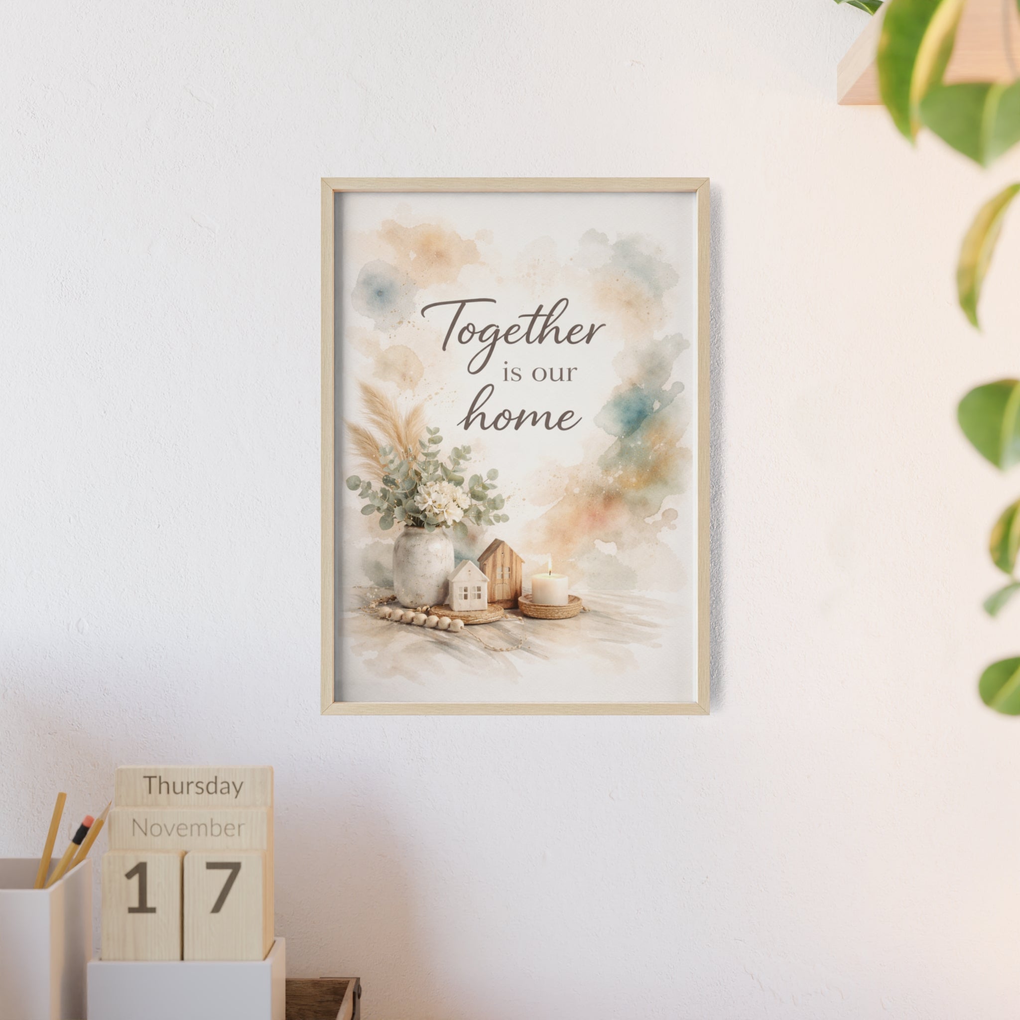 Together Is Our Home Framed Poster Cozy Watercolor Floral Wall Art