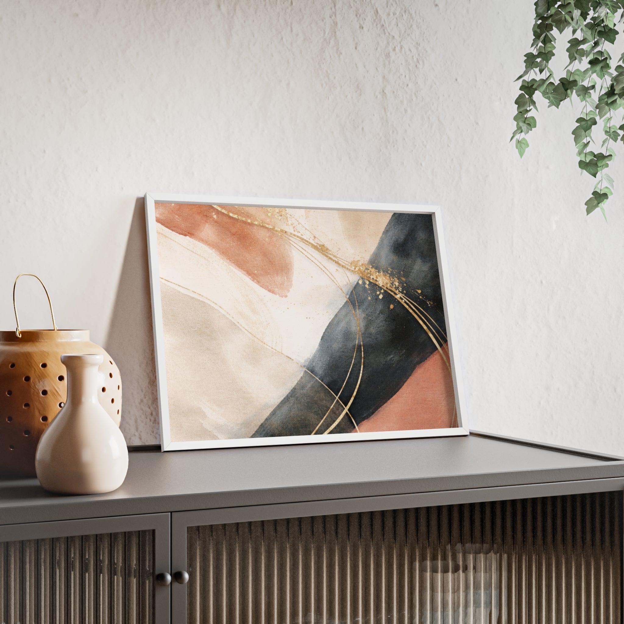 Abstract Gold Arc Framed Poster Modern Watercolor Wall Art