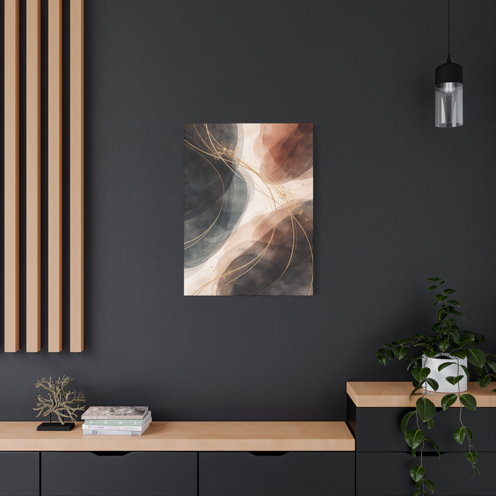 Abstract Earth Tones Matte Canvas Wall Art Modern Gold Line Accent
