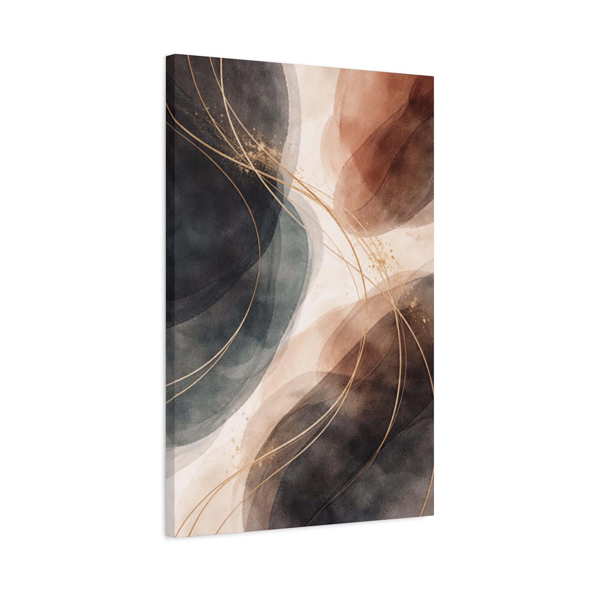 Abstract Earth Tones Matte Canvas Wall Art Modern Gold Line Accent