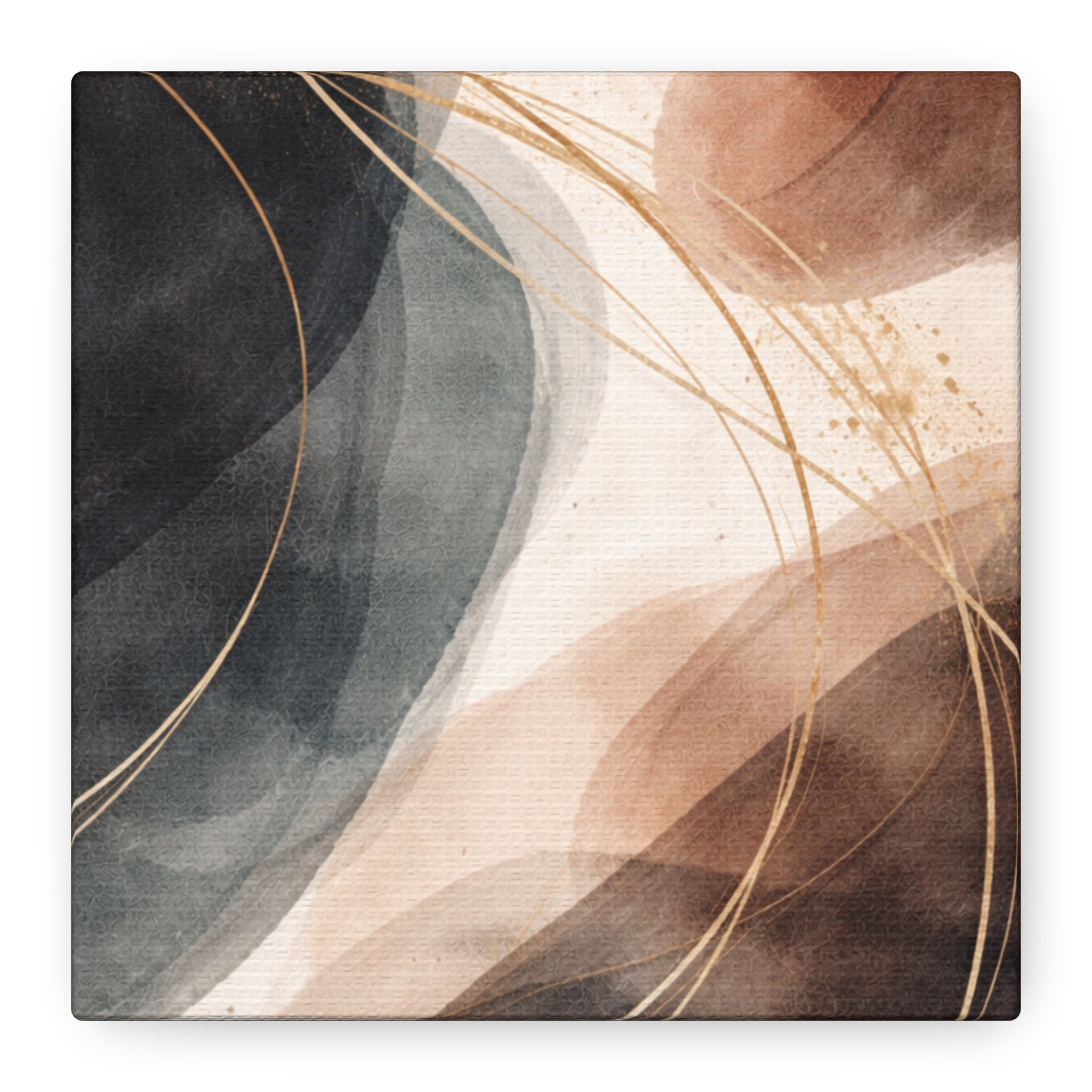 Abstract Earth Tones Matte Canvas Wall Art Modern Gold Line Accent