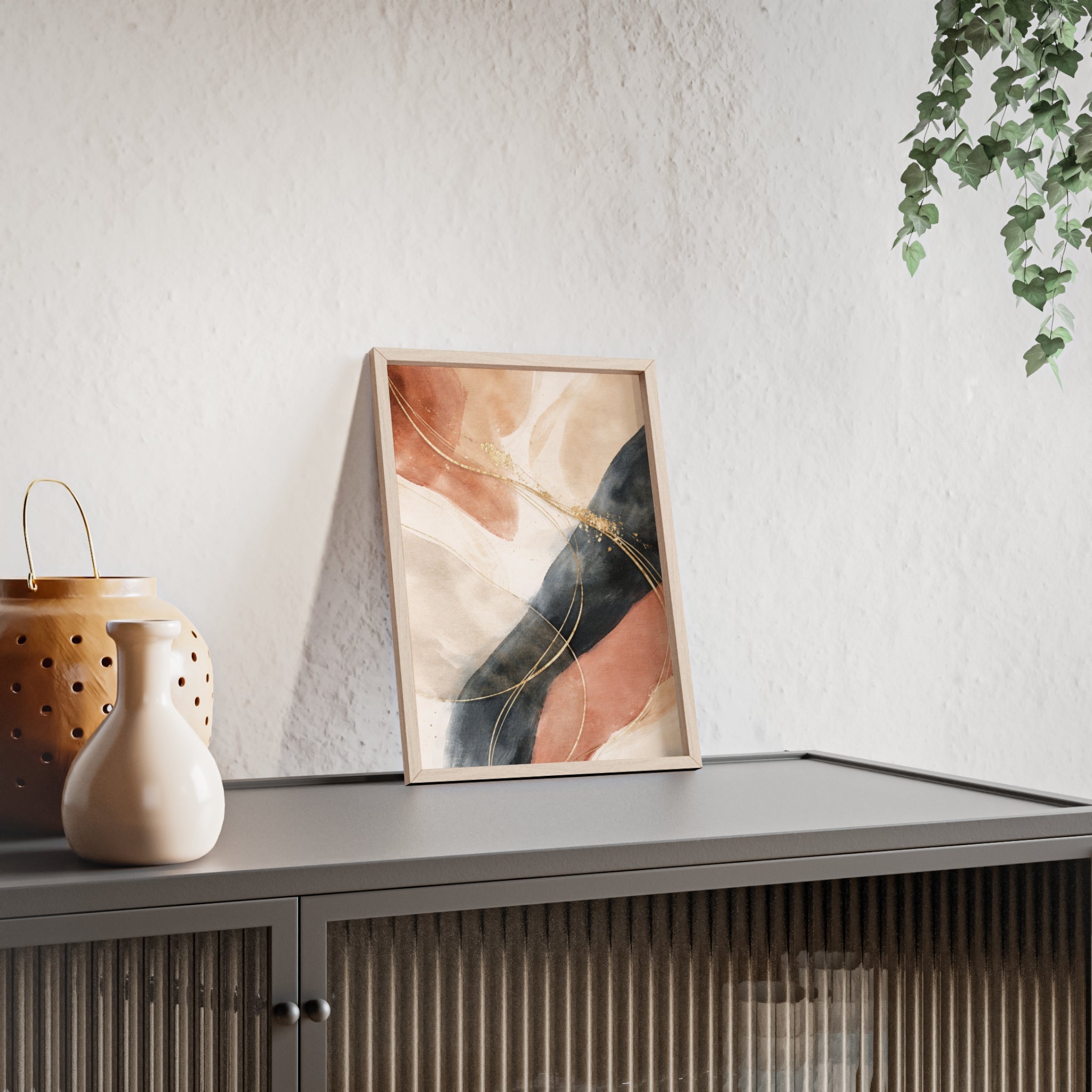 Abstract Gold Arc Framed Poster Modern Watercolor Wall Art