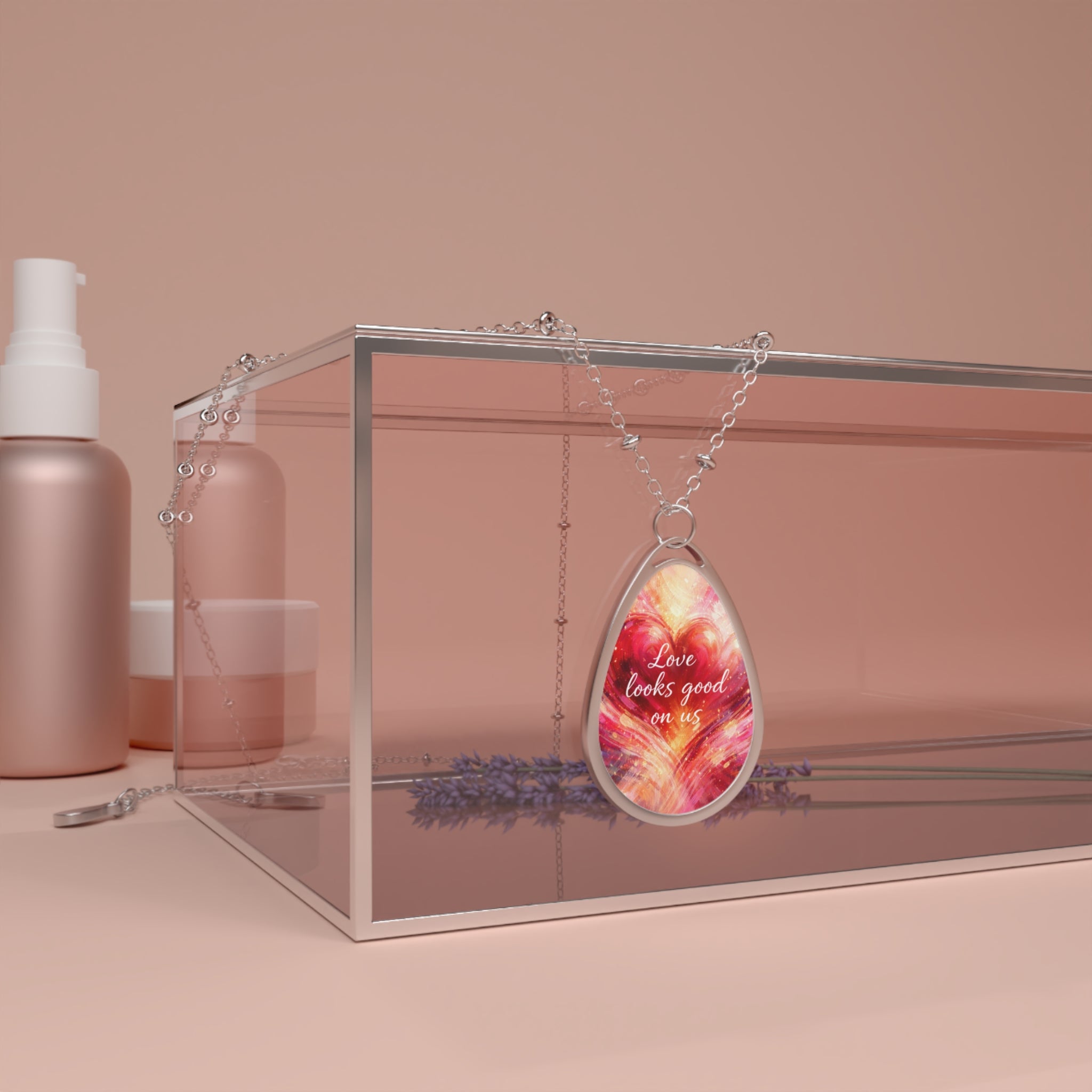 Oval Pendant Necklace Love Looks Good On Us Heart Art Jewelry