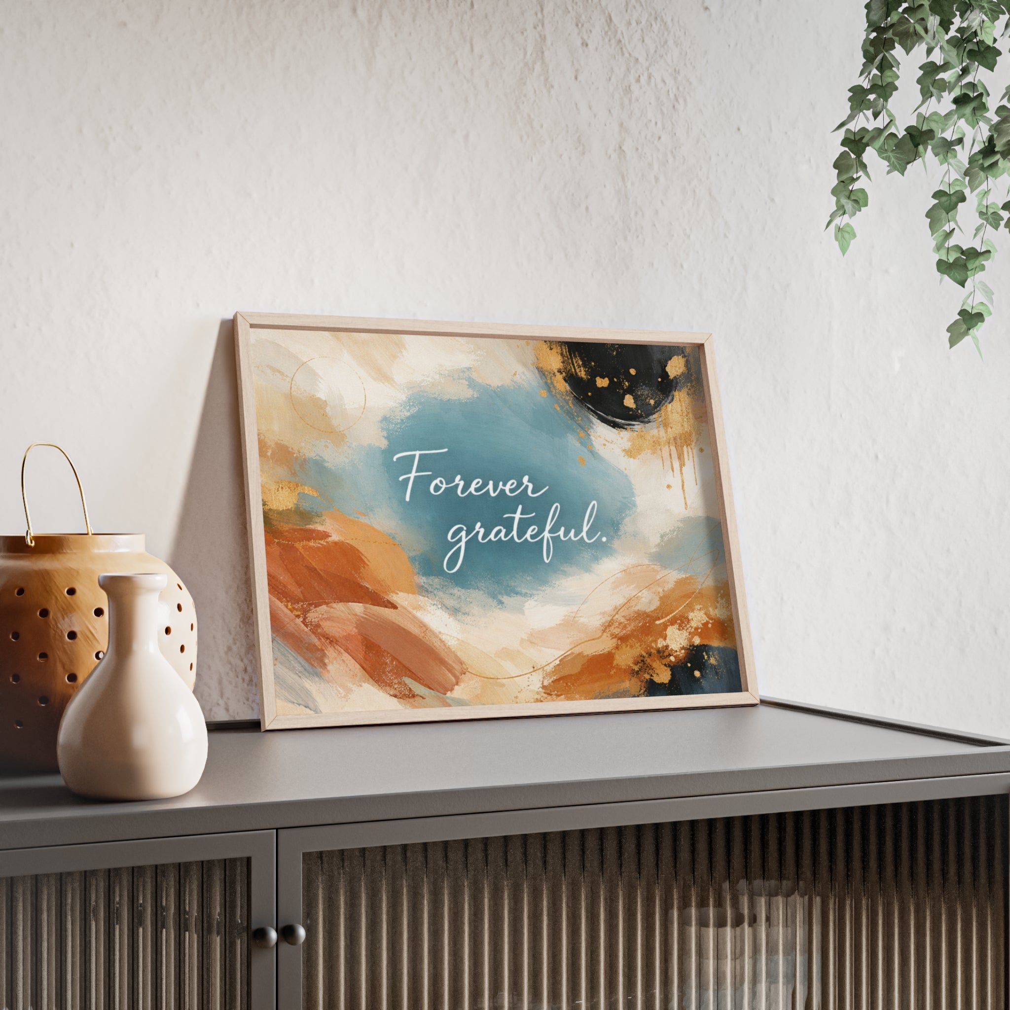 Forever Grateful Framed Poster Abstract Watercolor Wall Art