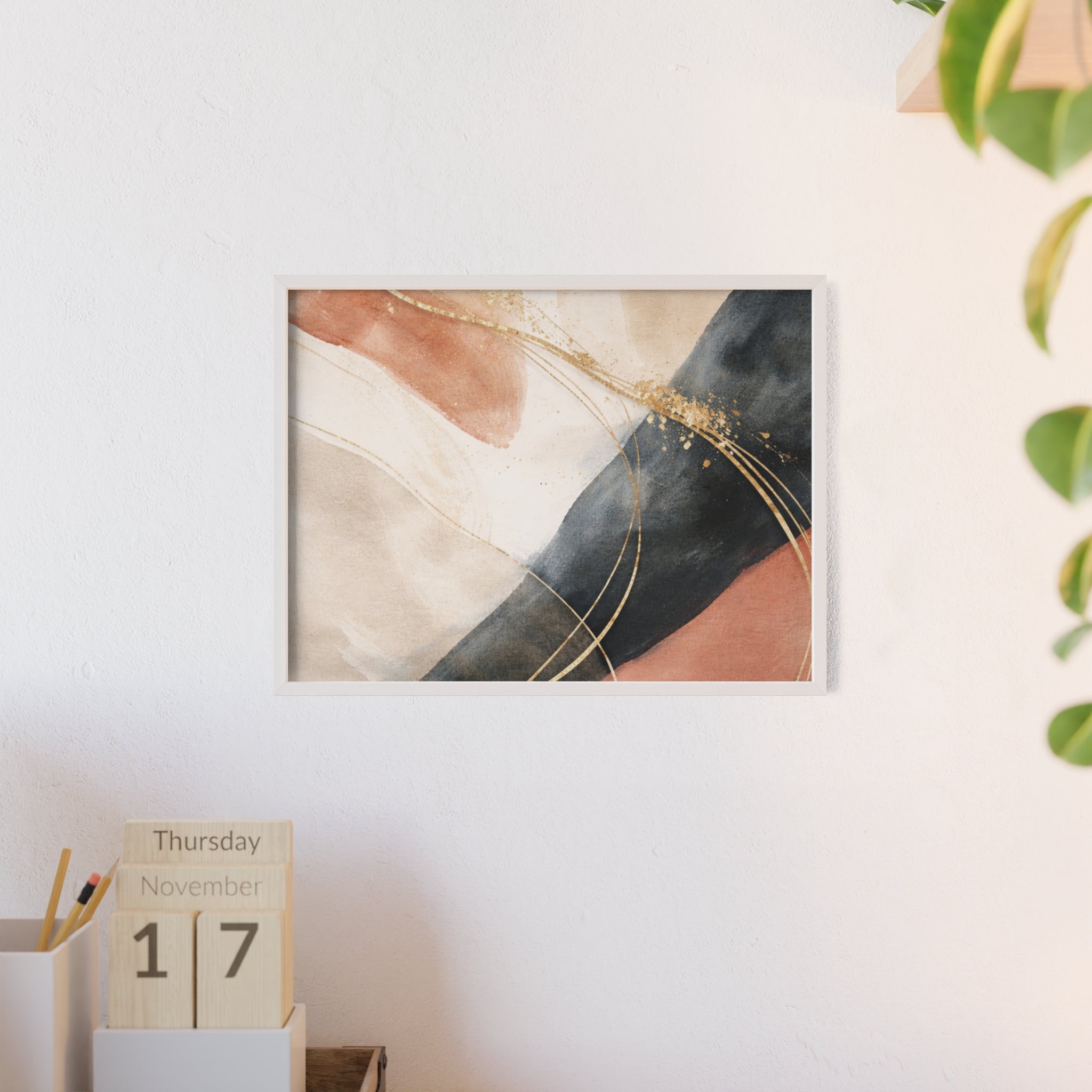 Abstract Gold Arc Framed Poster Modern Watercolor Wall Art
