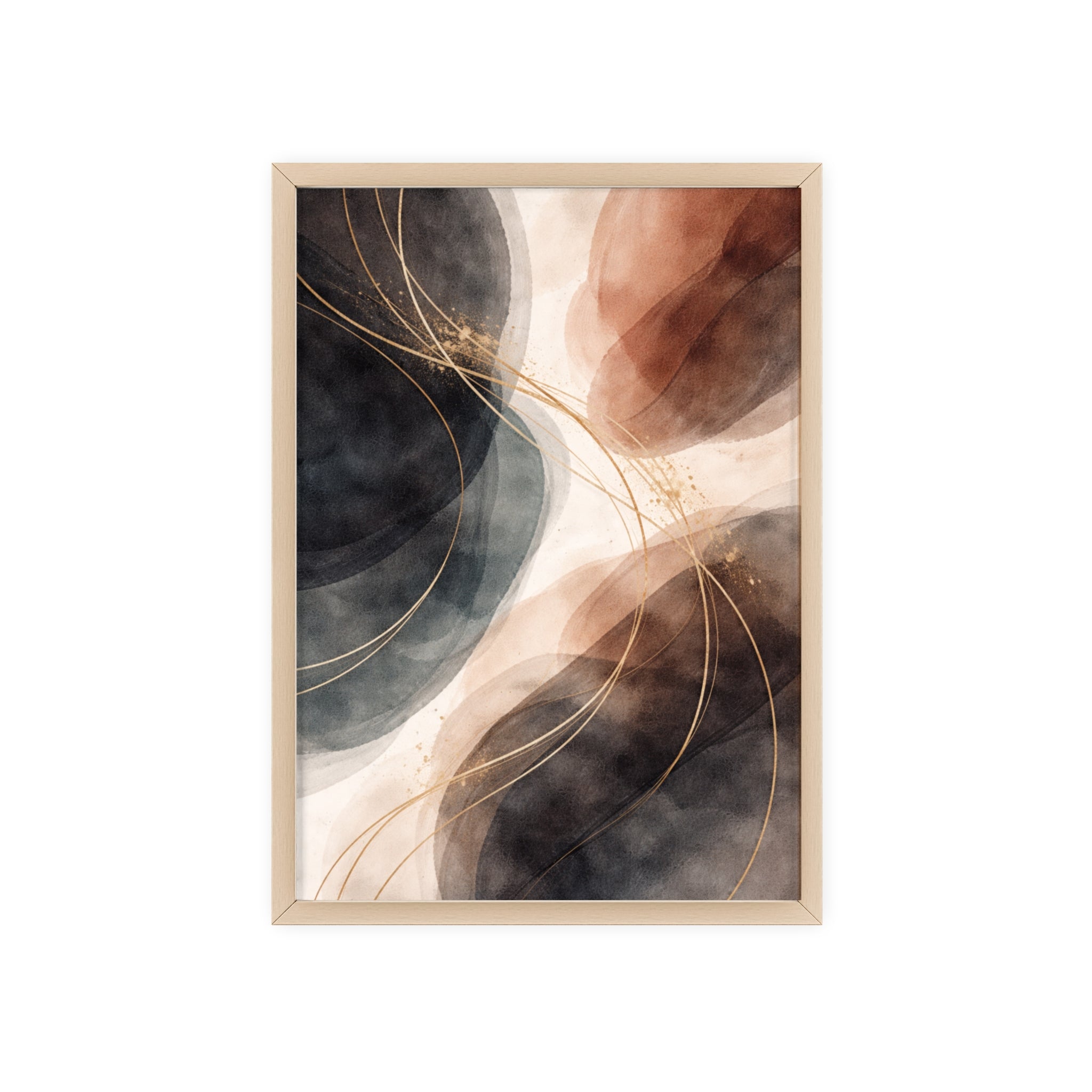 Abstract Earth Tones Poster with Wooden Frame Modern Minimal Wall Art