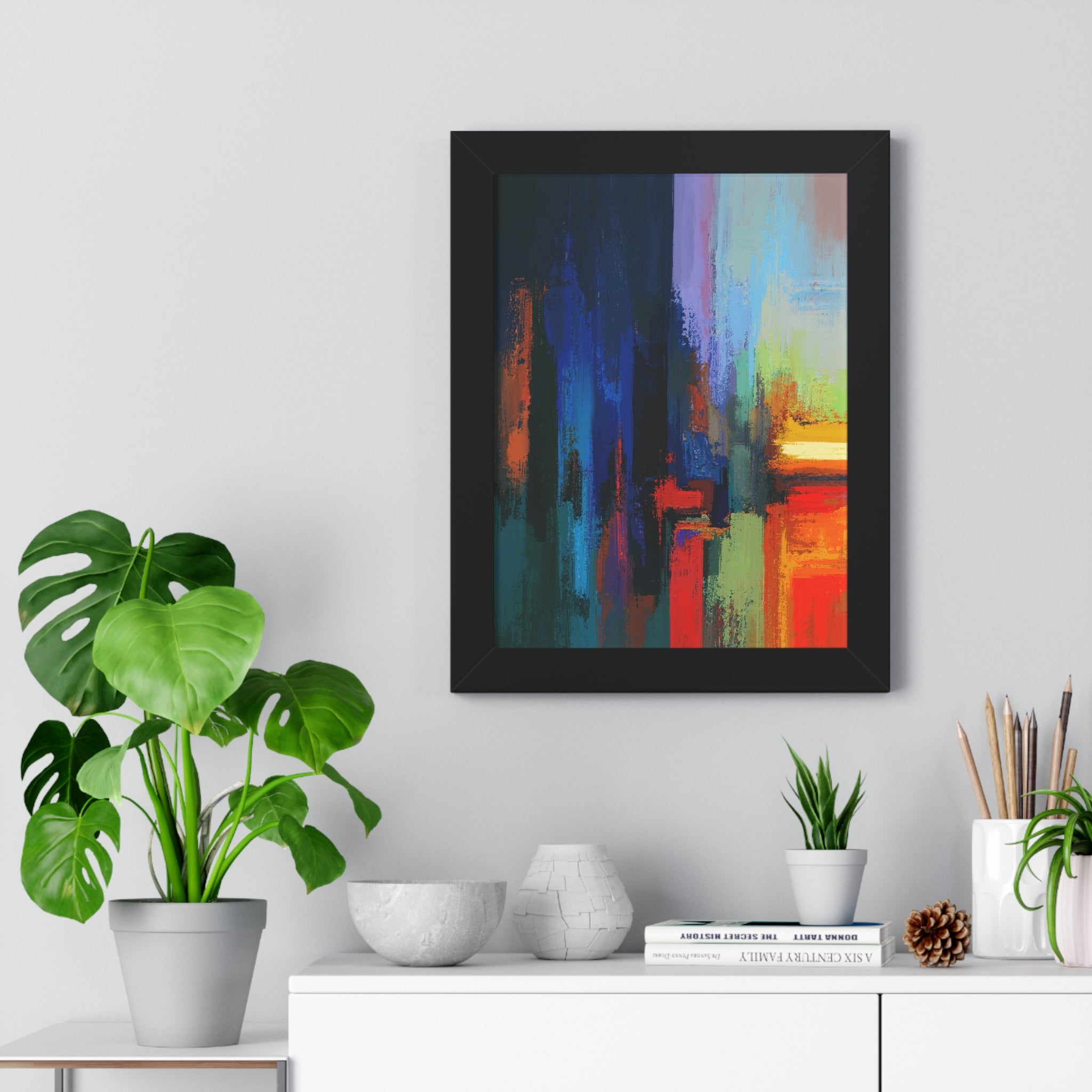 Abstract Colorful Cityscape Framed Vertical Poster