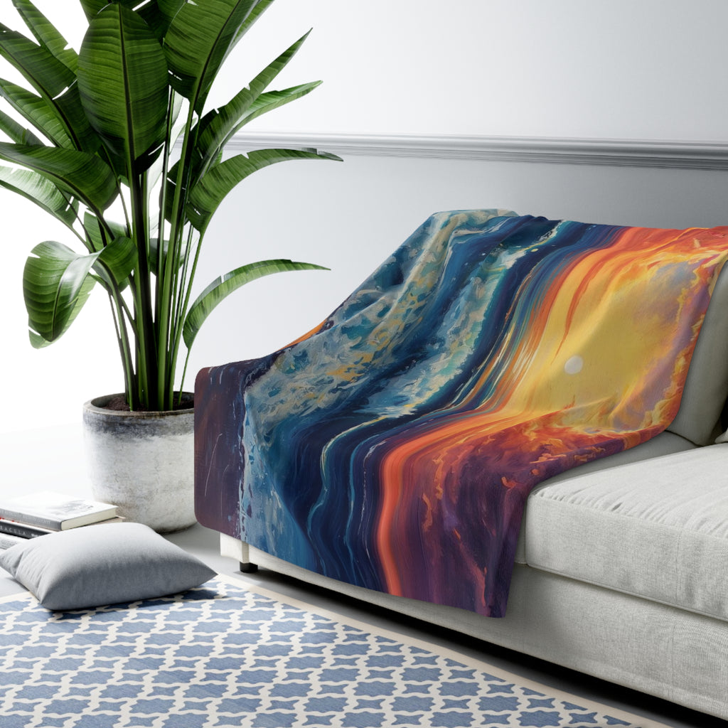 Sunset Ocean Cozy Nautical Sherpa Fleece Throw Blanket