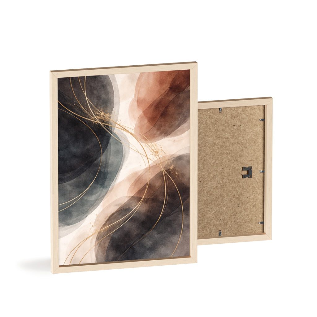 Abstract Earth Tones Poster with Wooden Frame Modern Minimal Wall Art