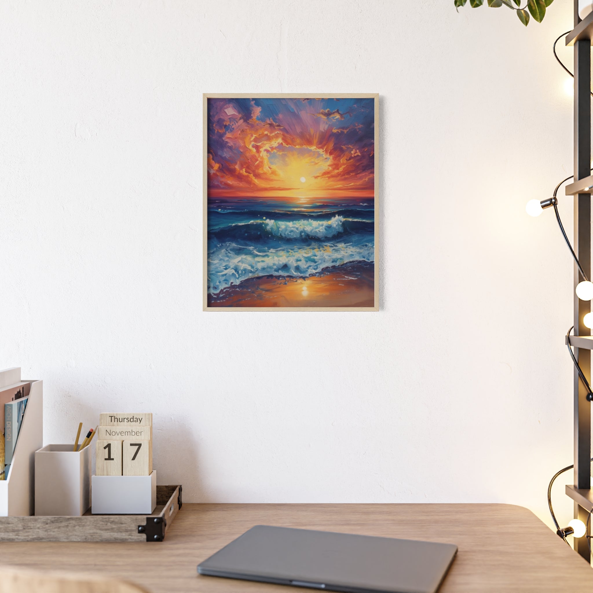 Sunset Ocean Vibrant Seascape Framed Poster