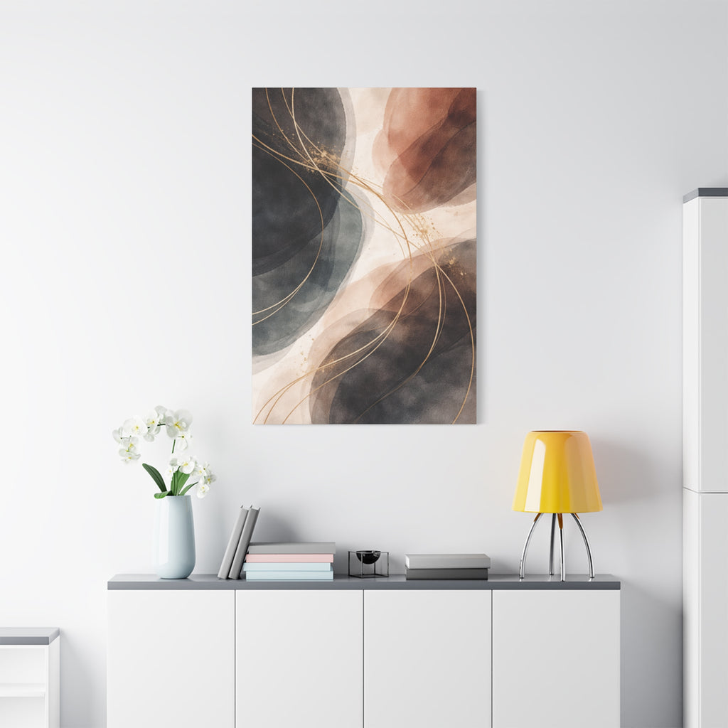 Abstract Earth Tones Matte Canvas Wall Art Modern Gold Line Accent