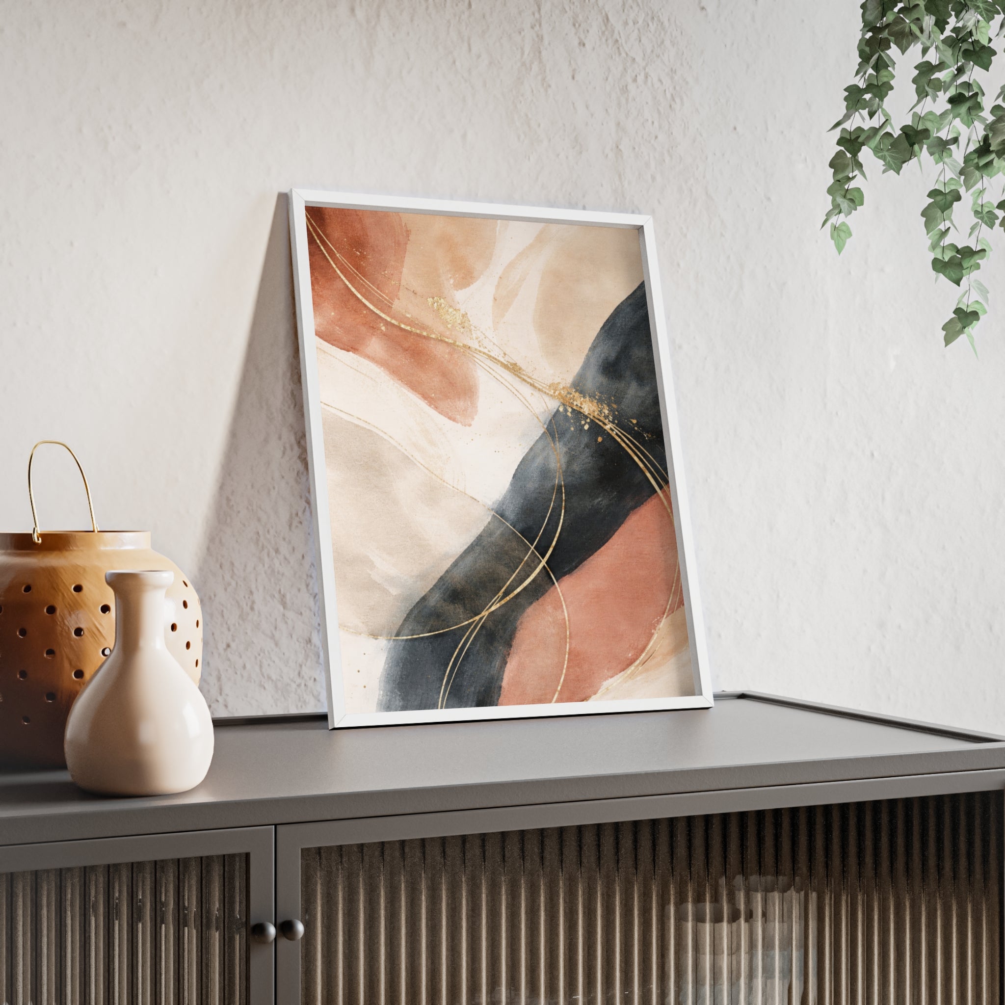 Abstract Gold Arc Framed Poster Modern Watercolor Wall Art