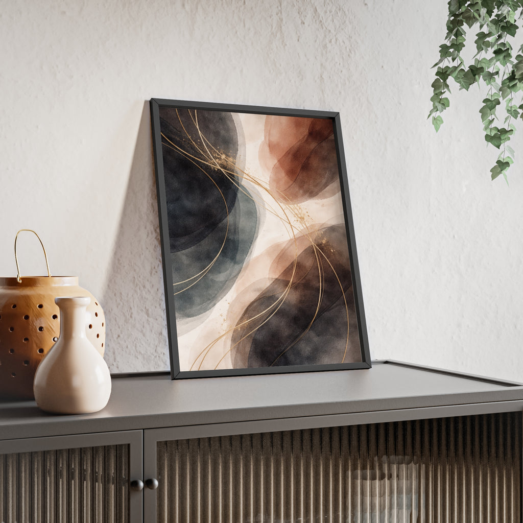 Abstract Earth Tones Poster with Wooden Frame Modern Minimal Wall Art