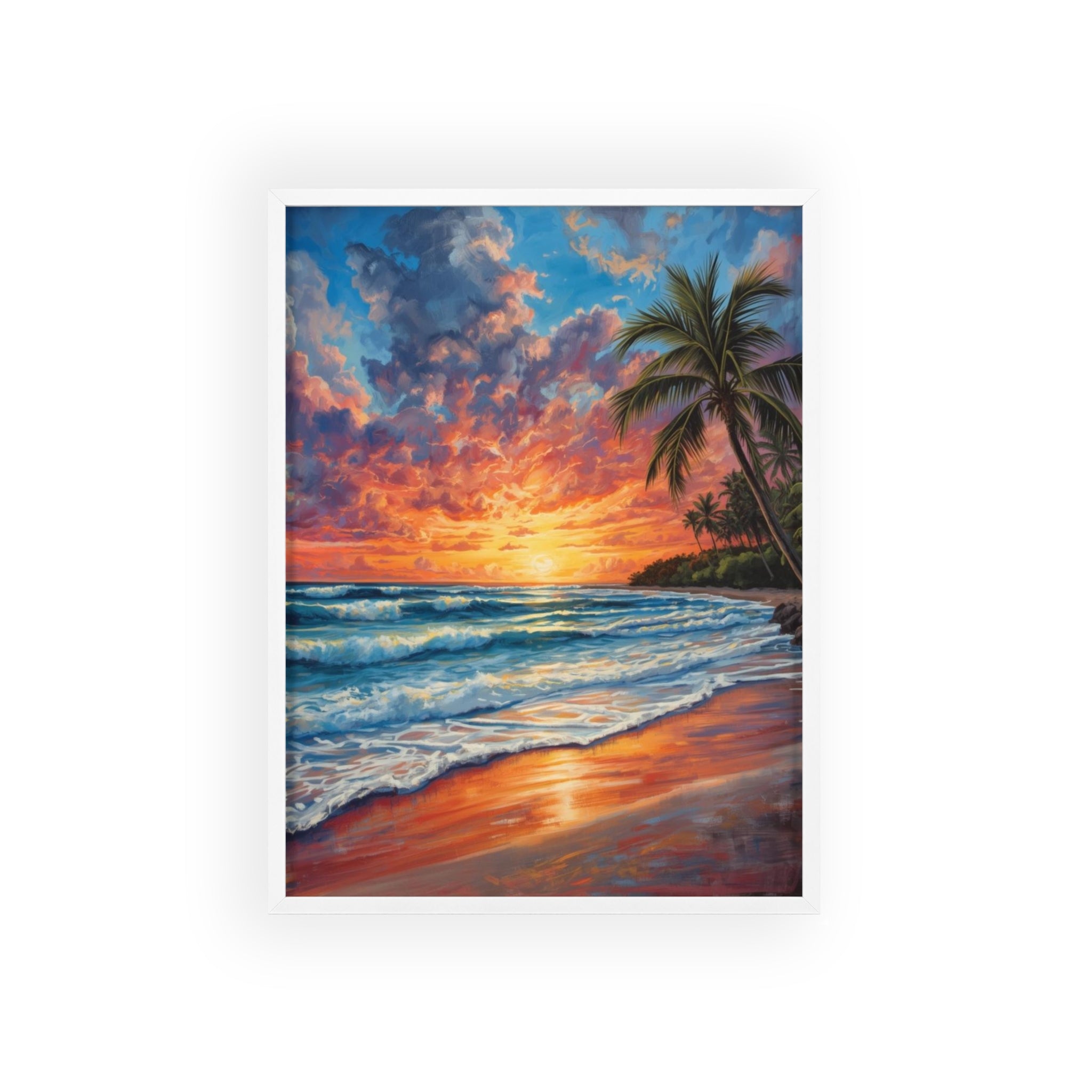Tropical Sunset Beach Poster Framed