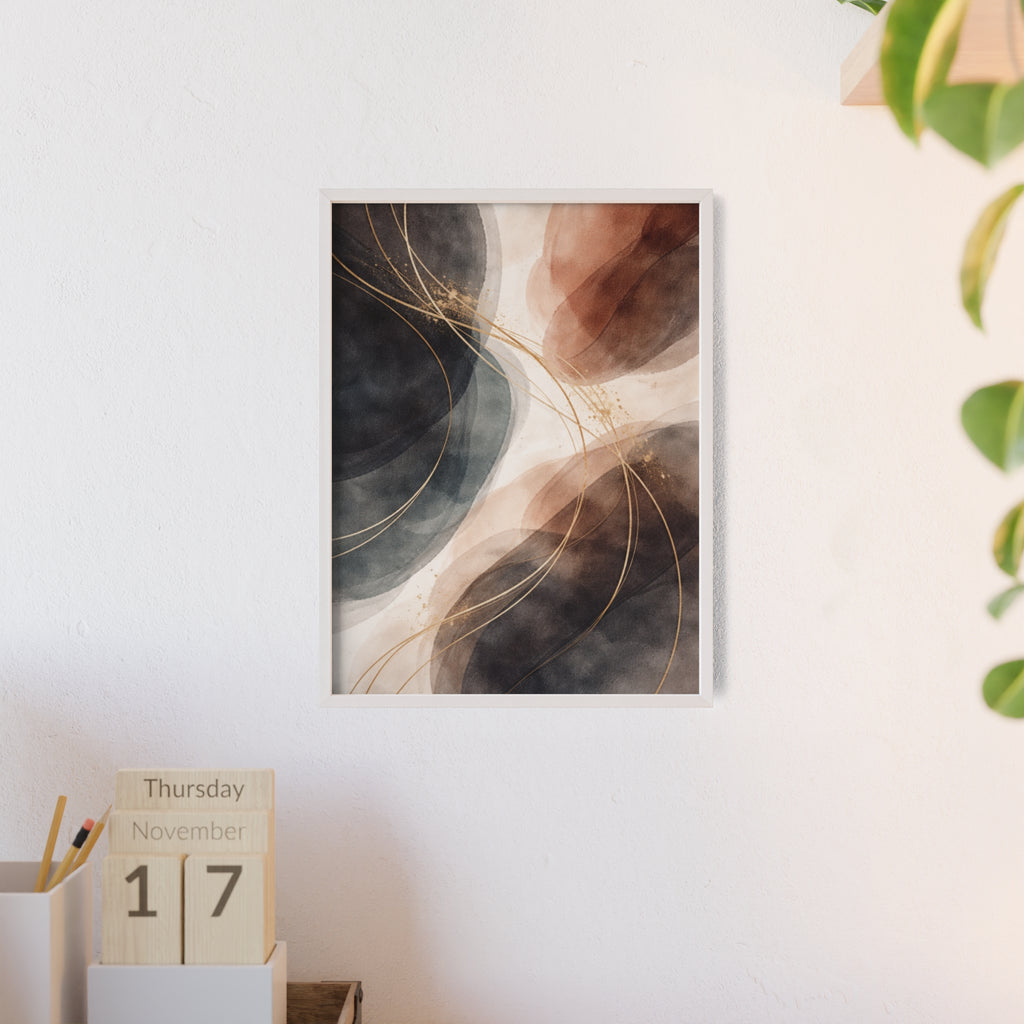 Abstract Earth Tones Poster with Wooden Frame Modern Minimal Wall Art