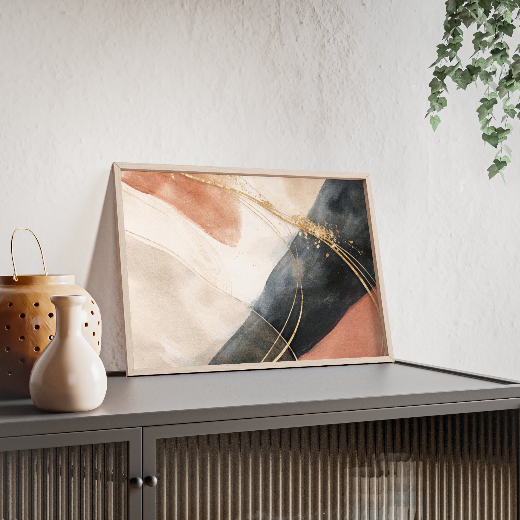 Abstract Gold Arc Framed Poster Modern Watercolor Wall Art