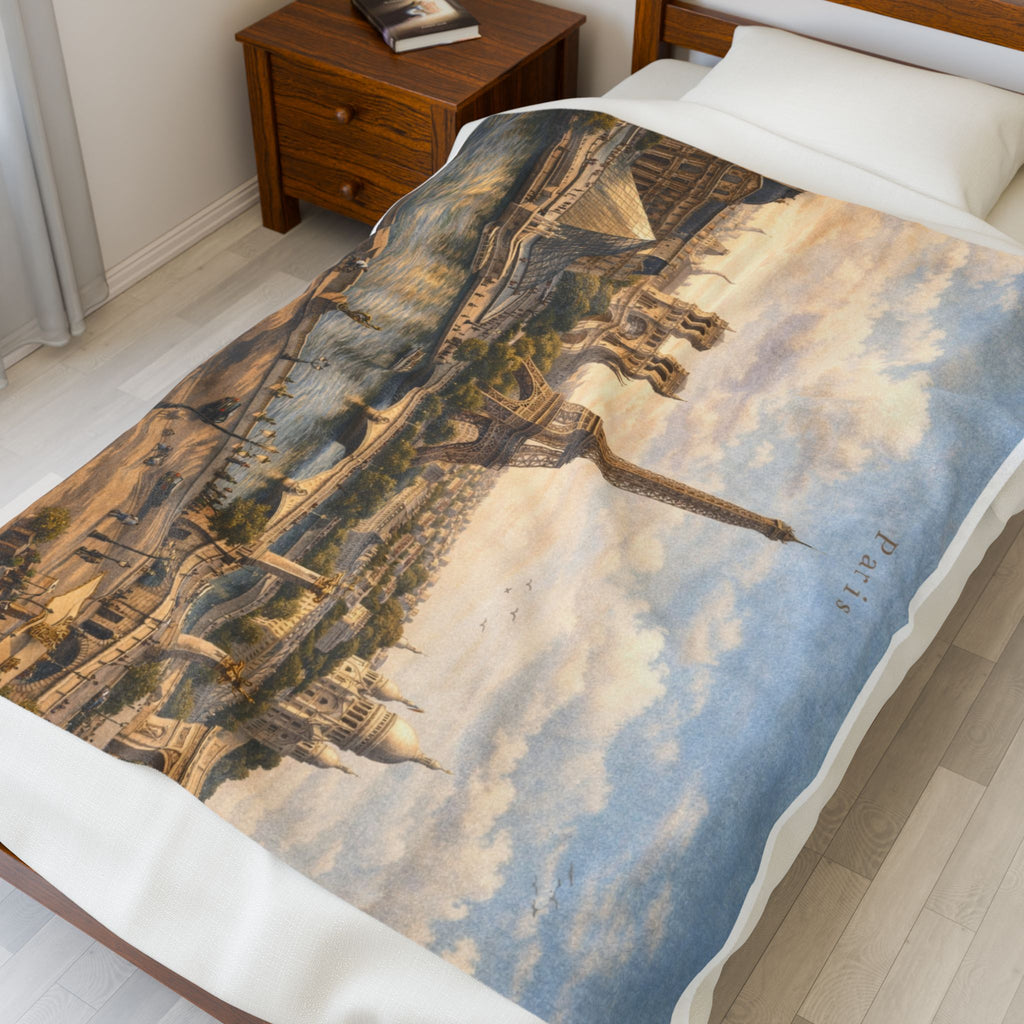 Paris Skyline Velveteen Plush Blanket