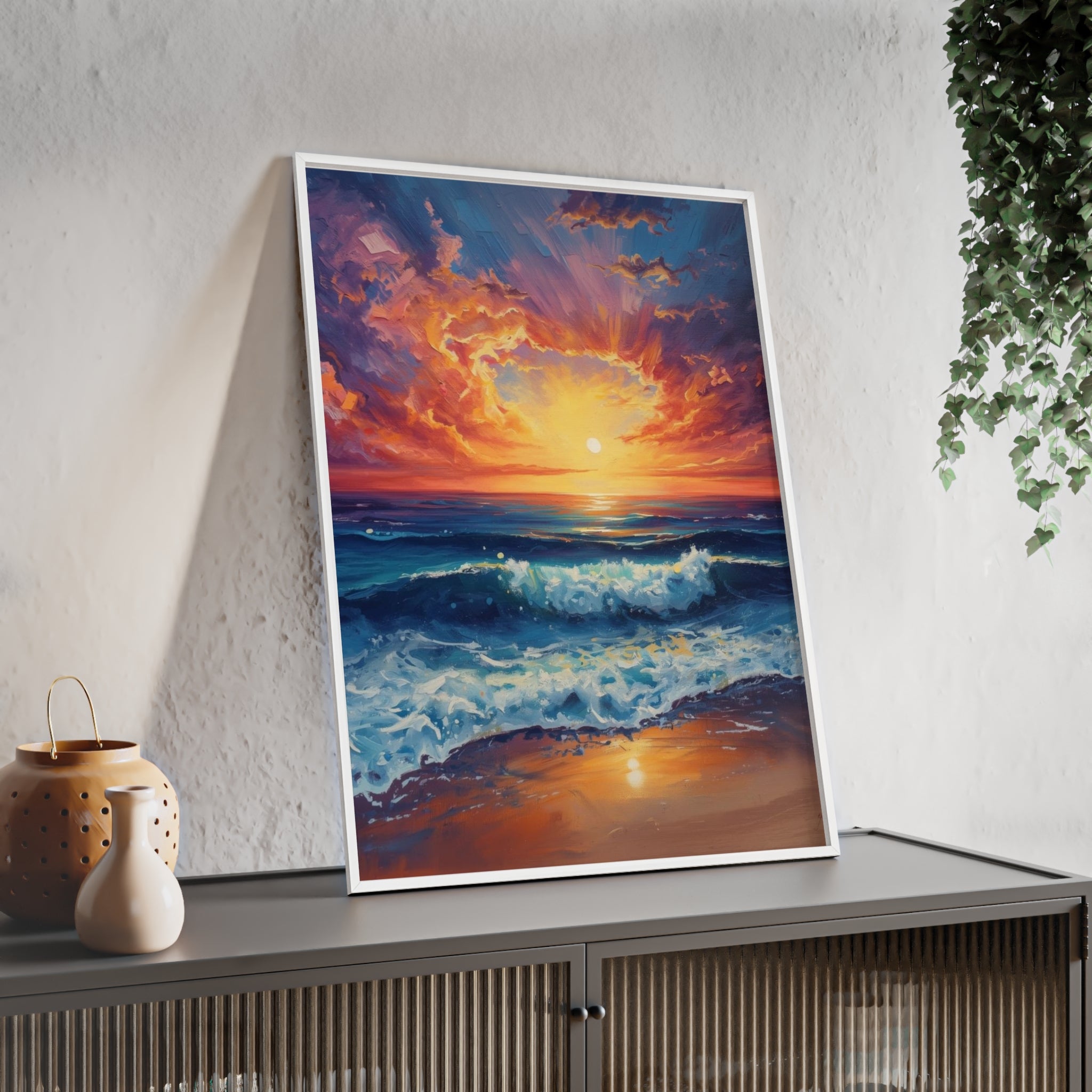Sunset Ocean Vibrant Seascape Framed Poster