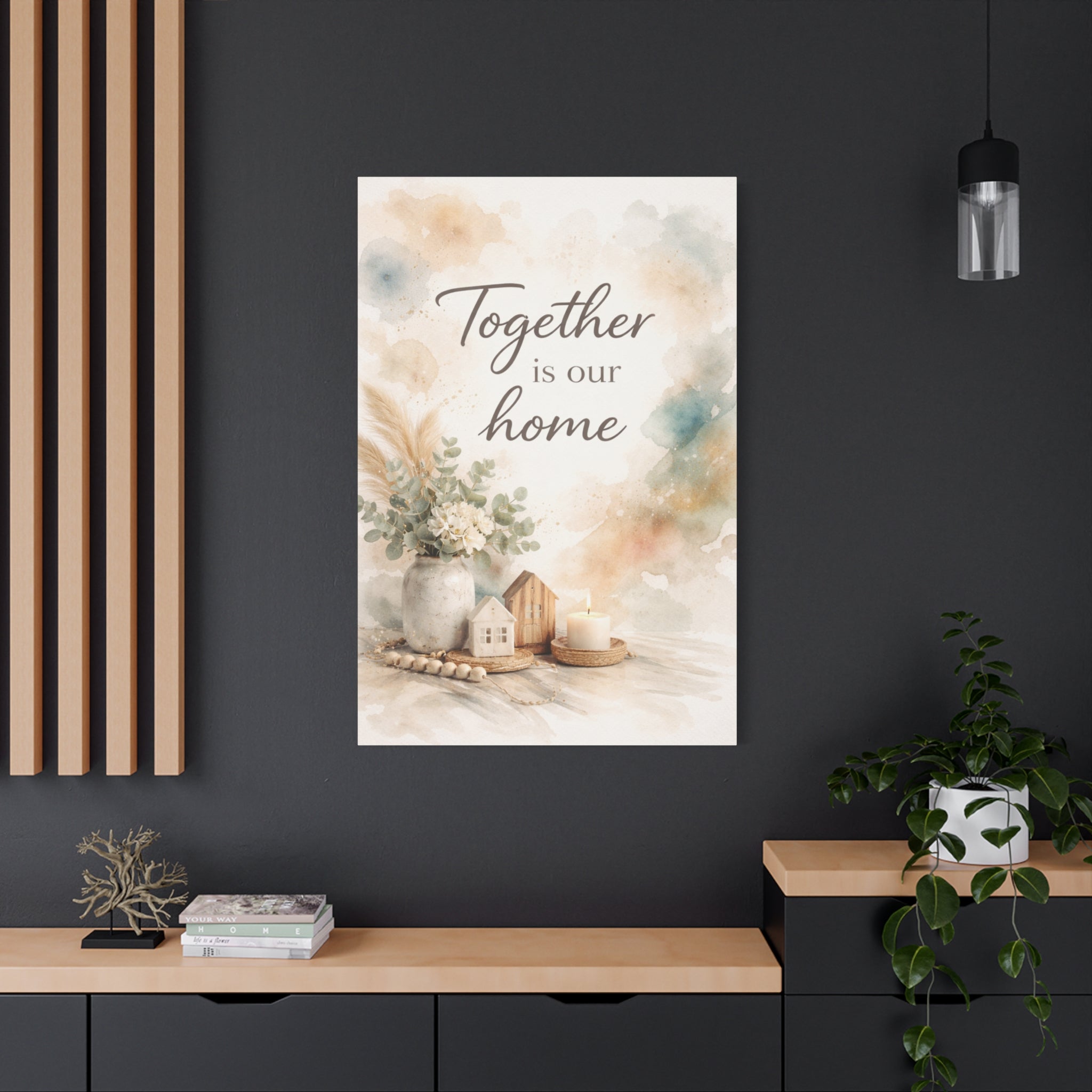 Together Is Our Home Floral Inspirational Decor Canvas Wall Art