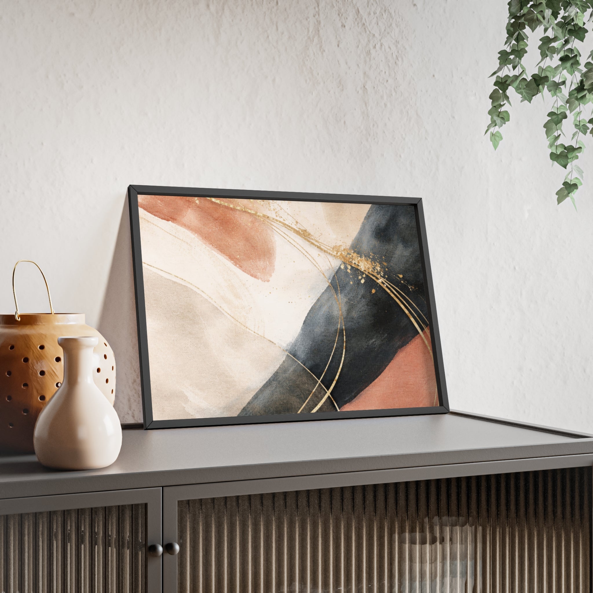 Abstract Gold Arc Framed Poster Modern Watercolor Wall Art