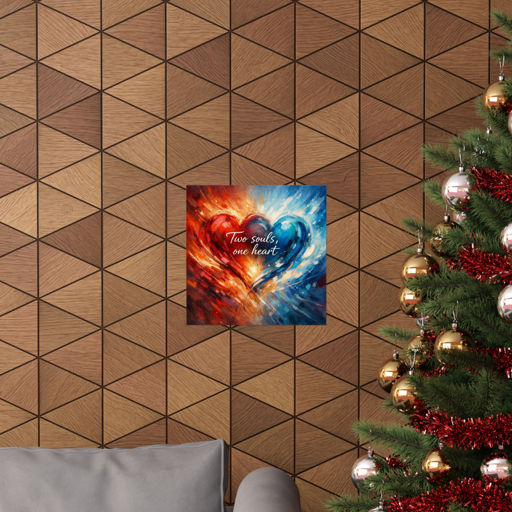 Two Souls One Heart Abstract Red and Blue Heart Matte Poster