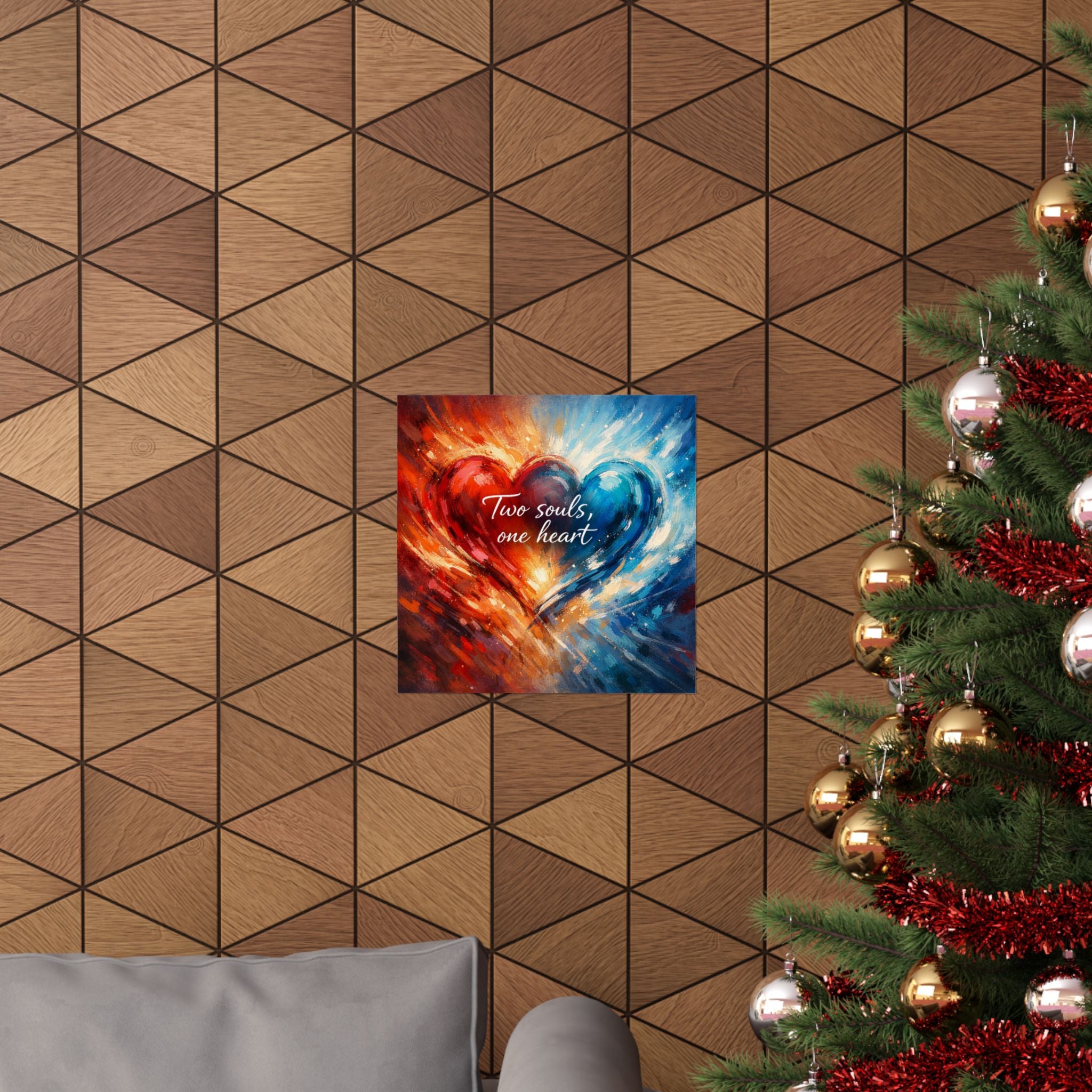 Two Souls One Heart Abstract Red and Blue Heart Matte Poster