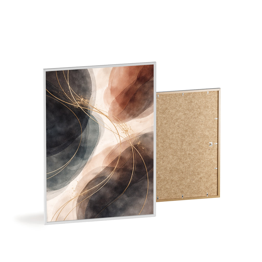Abstract Earth Tones Poster with Wooden Frame Modern Minimal Wall Art