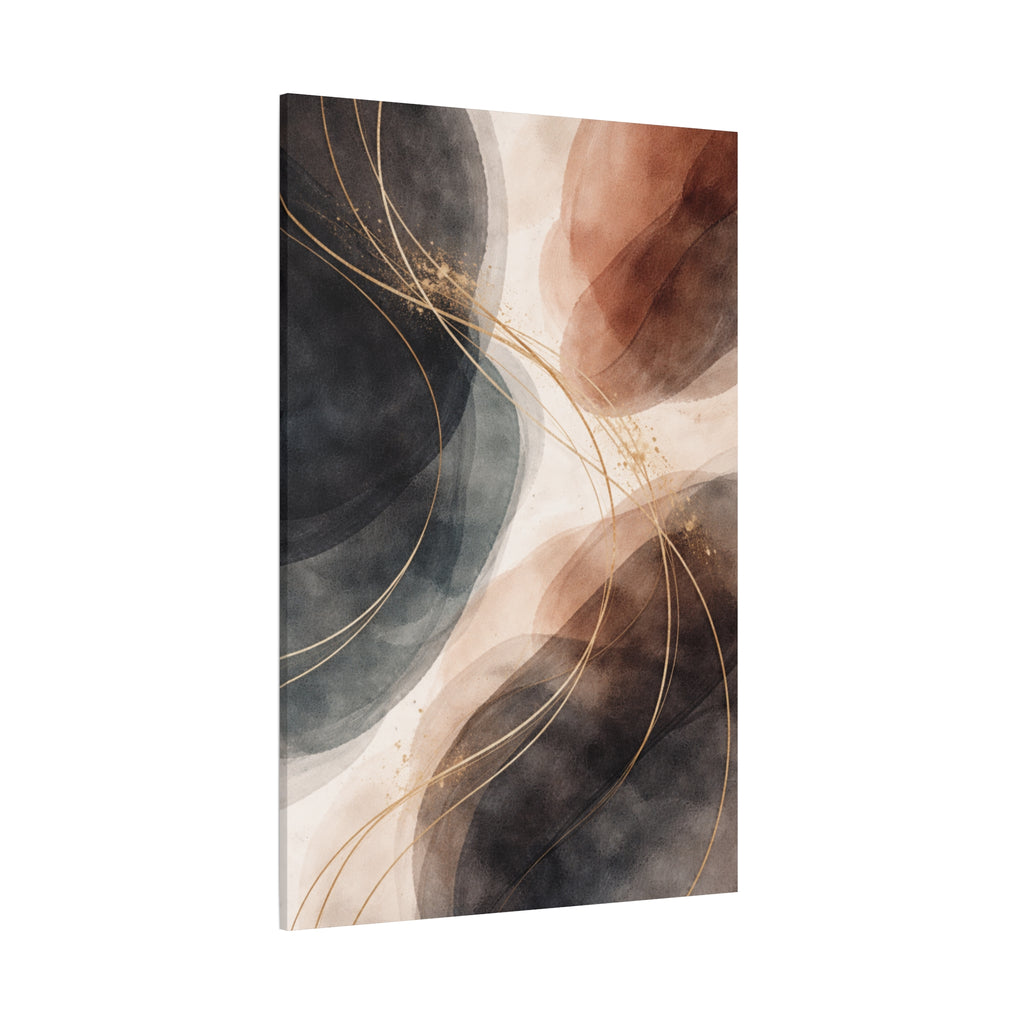 Abstract Earth Tones Matte Canvas Wall Art Modern Gold Line Accent
