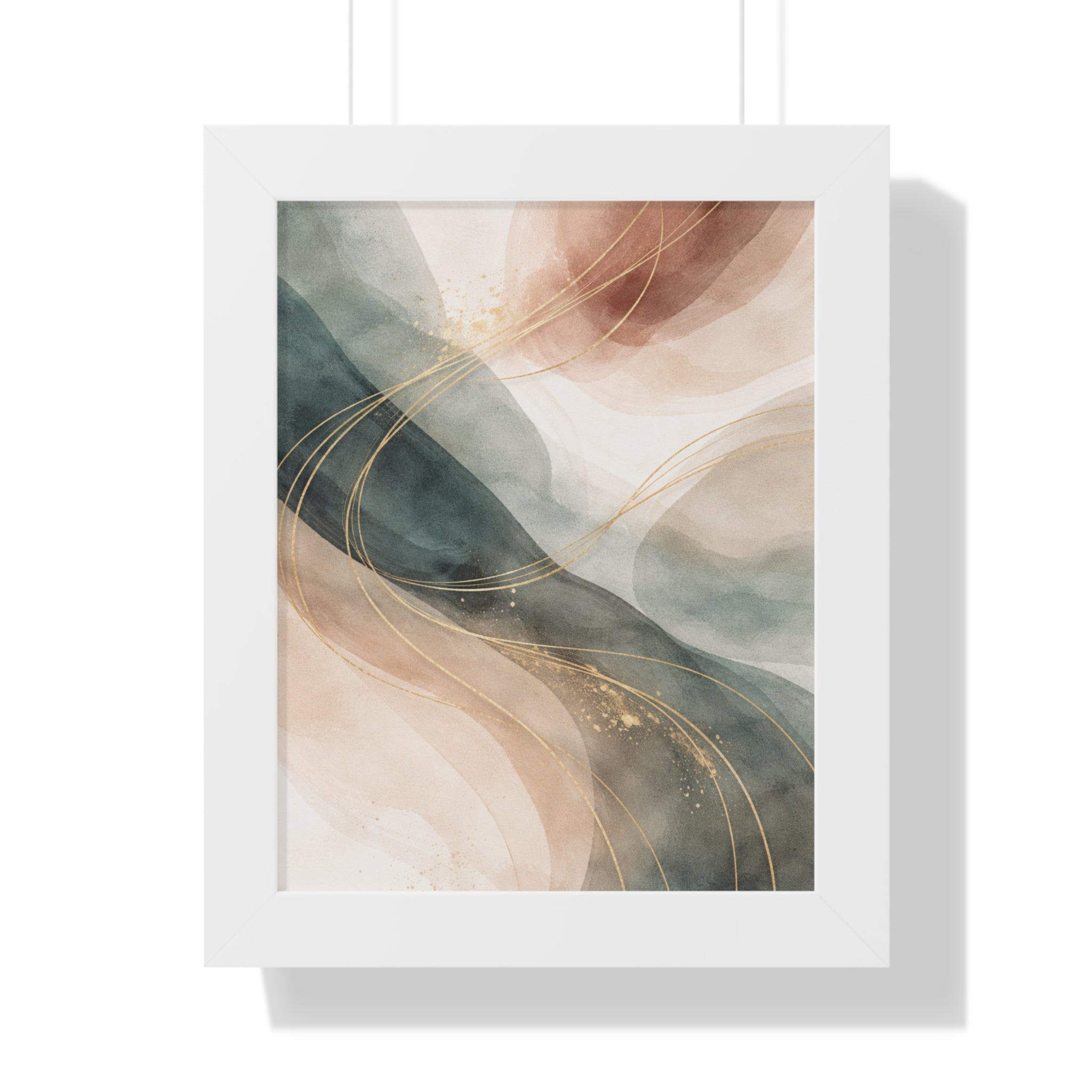Abstract Blush & Teal Framed Poster Gold Accent Vertical Wall Art