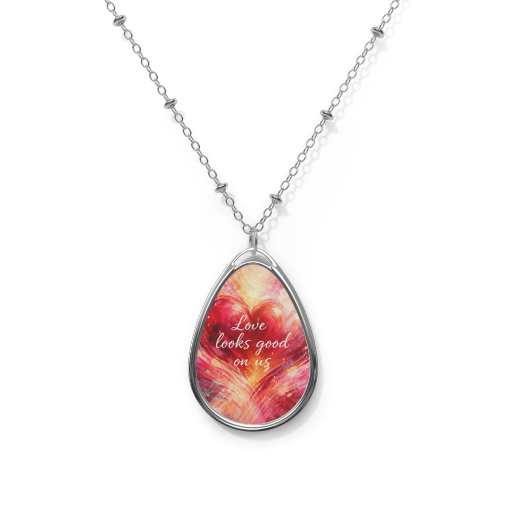 Oval Pendant Necklace Love Looks Good On Us Heart Art Jewelry